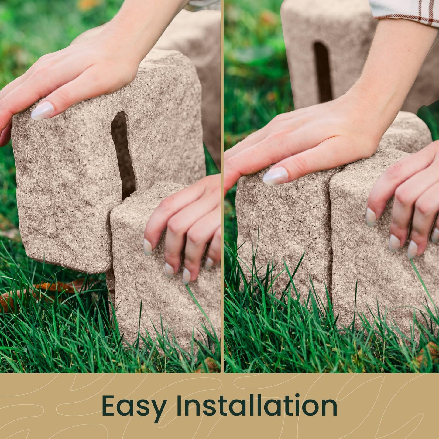 Beuta Landscape Edging | Garden Edging Border | Faux Stone Blocks for Lawn Edging, Flower Beds & Yard Edging – 4 Pack | Each Section Has 6 Blocks 48" L x 4" W x 6.5" H | 8 Spikes | Cobblestone