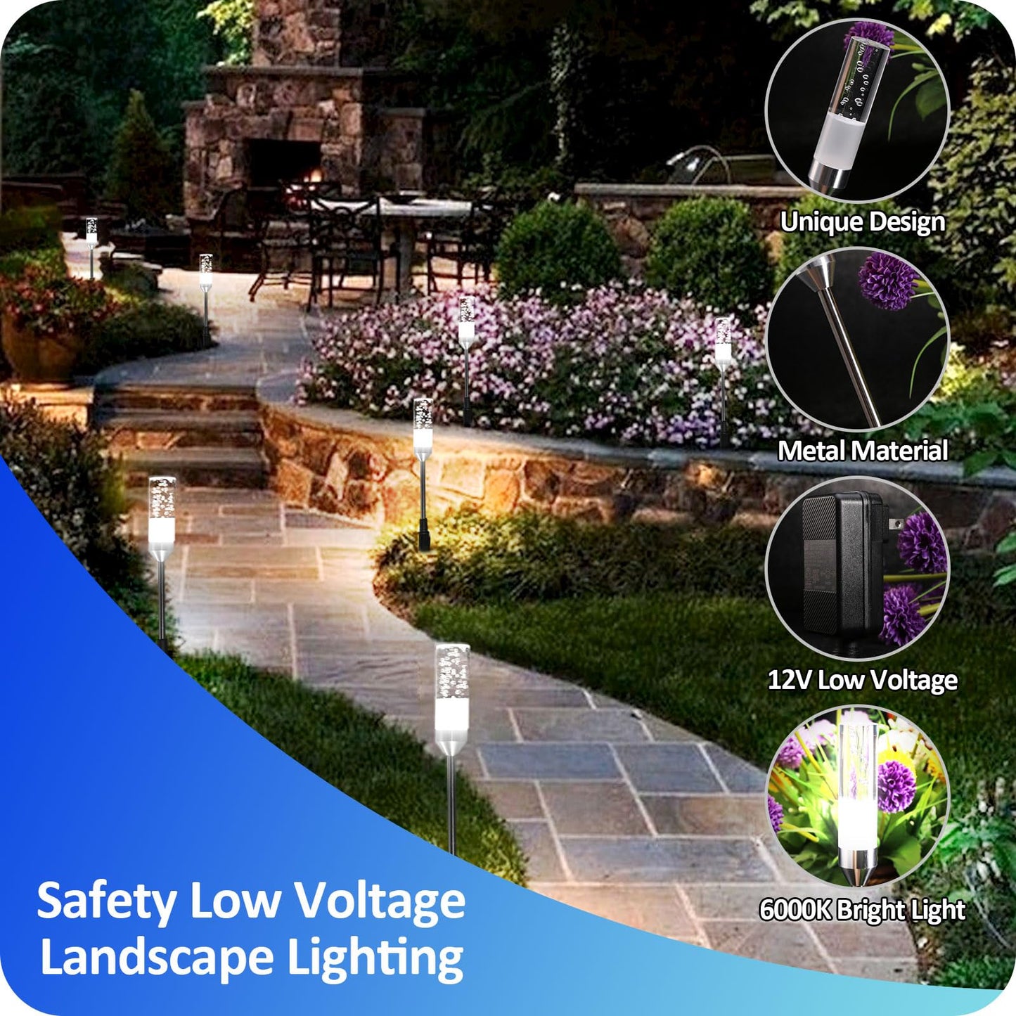 GreenClick Pathway Lights Outdoor,12V Low Voltage Landscape Lighting, 6 Pack 570 Lumen Bright LED Path Lights, IP65 Waterproof Extendable Garden Lights for Yard Walkway Patio Lawn, 6000K