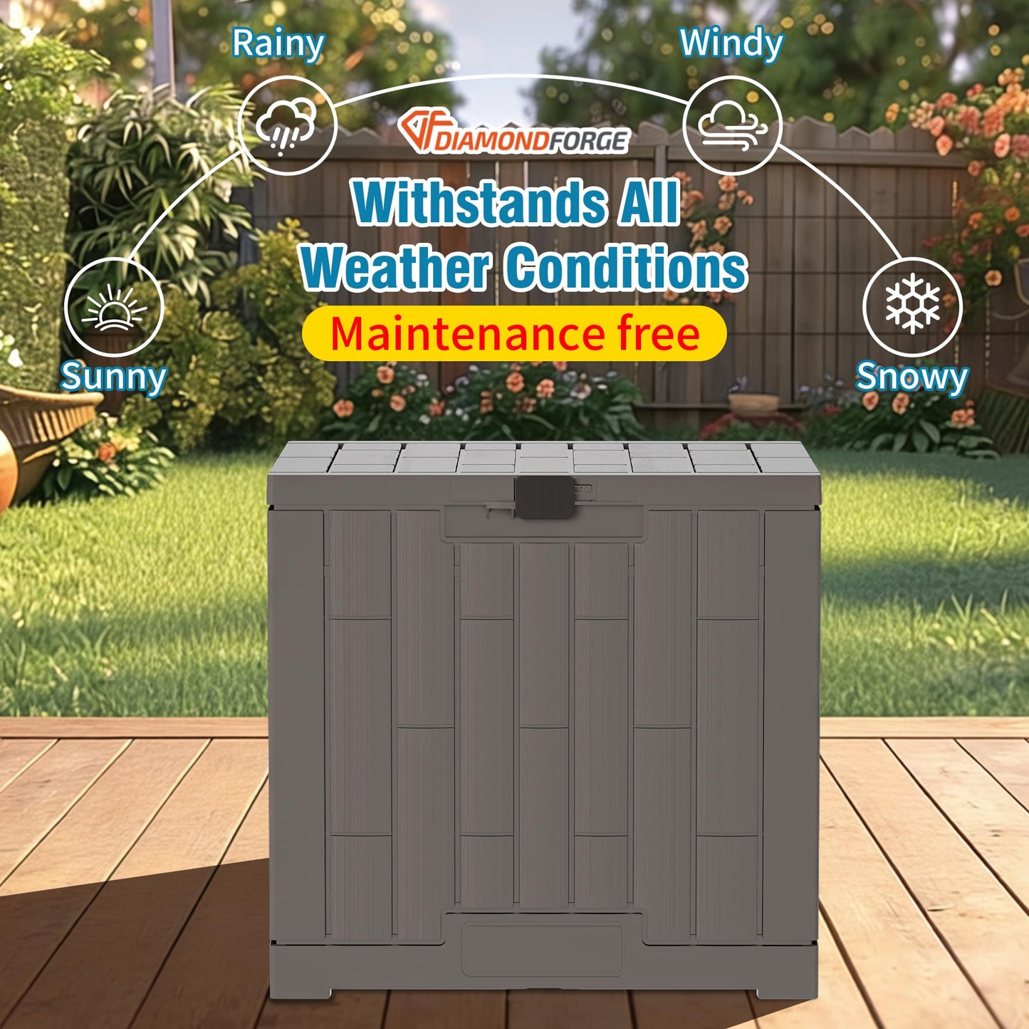 Outdoor Storage Box, 30 Gallon Resin Waterproof Deck Box, Lockable, Built-in Handle, Outside Storage Container for Patio, Garden and Garage