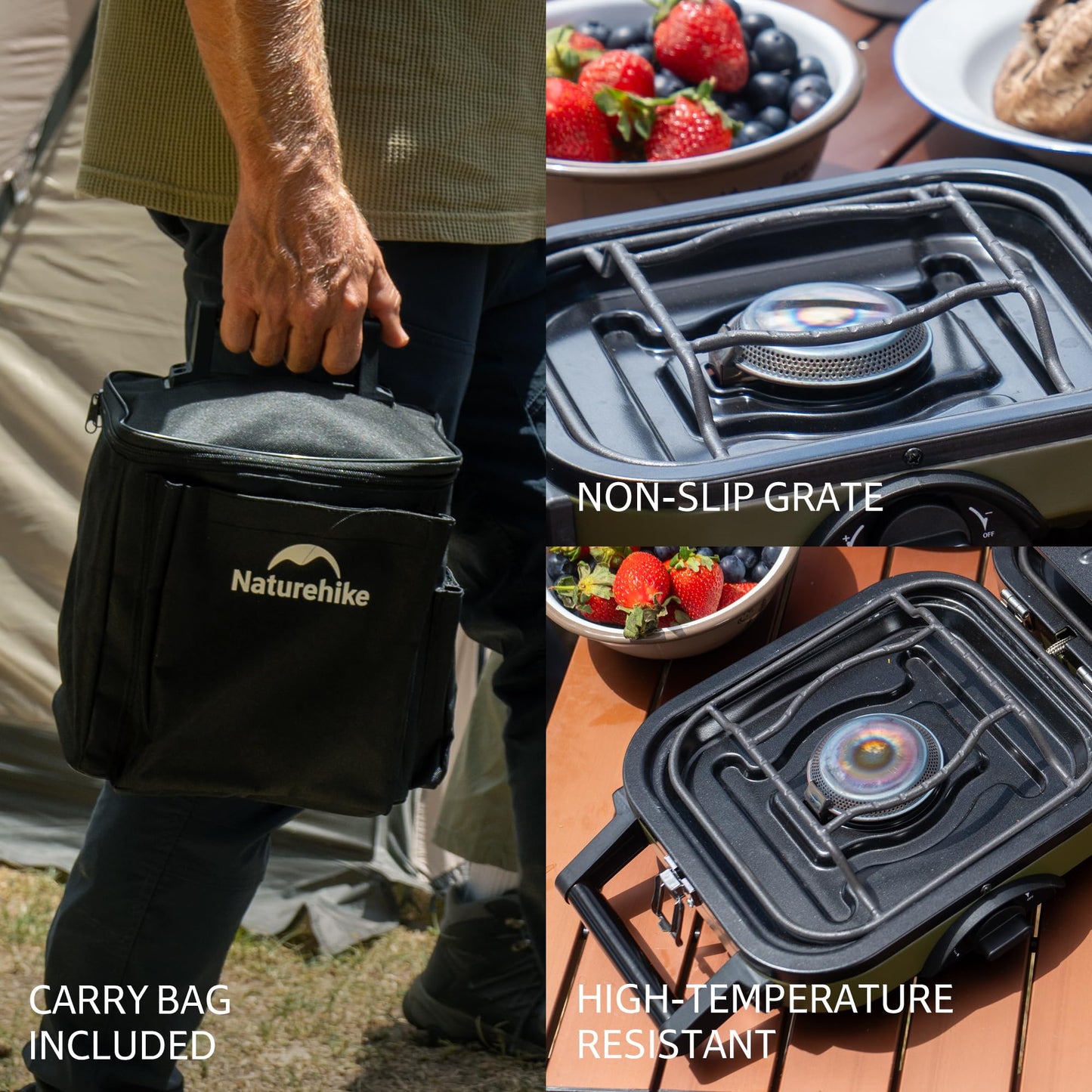 Naturehike 2 Burner Folding Camping Stove, Portable Propane Gas Stove with Carry Bag, 16000 BTU High-Performance Camp Stove with ETL Certification, Adjustable Burners & Piezo Ignition