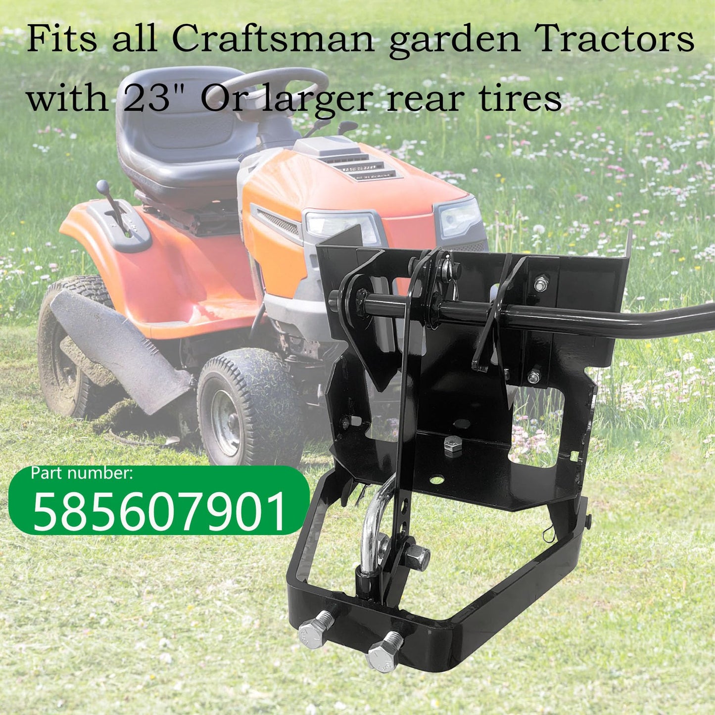 SUONE 585607901 Garden Tractor Sleeve Hitch Attachment Rear Mount Compatible with Husqvarna Craftsman T200 T300 Series for with 23" Or Larger Rear Tires Cub Cadet Riding Lawn Mower Tractors