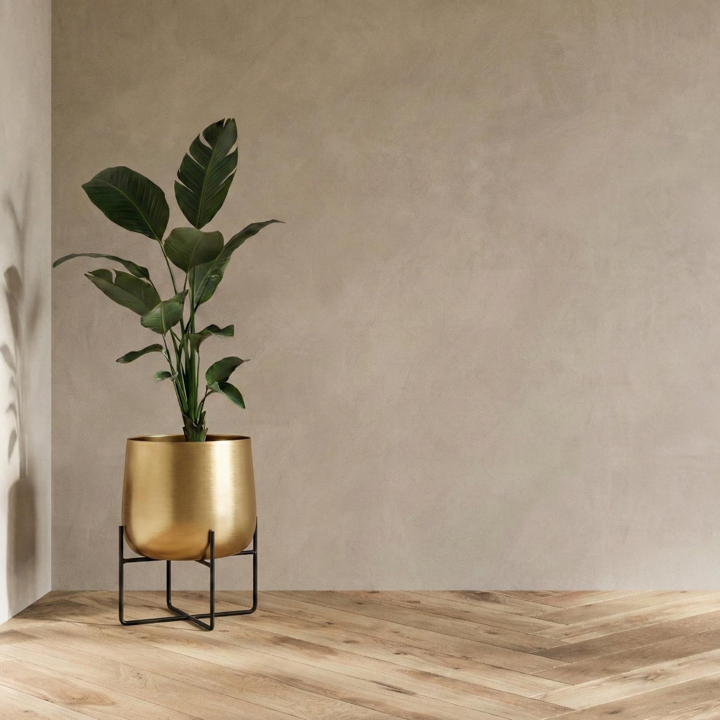 Olly & Rose 8.5 Inch Gold Metal Plant Stand with Pot - Indoor Planter, Large Flower Pot