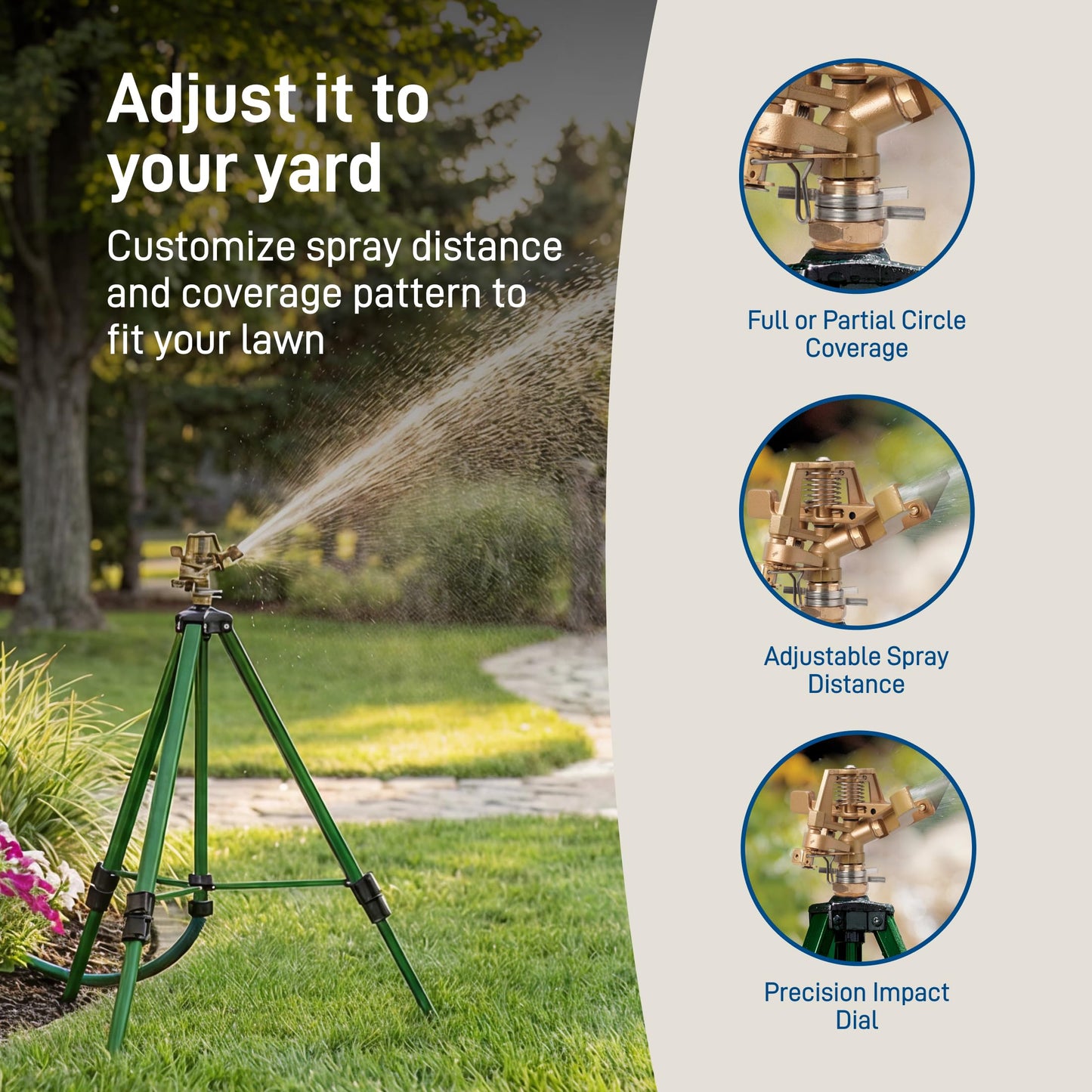 Orbit 56667Z Tripod Lawn Zinc Impact Sprinkler - 360 Degree Rotating Sprinkler