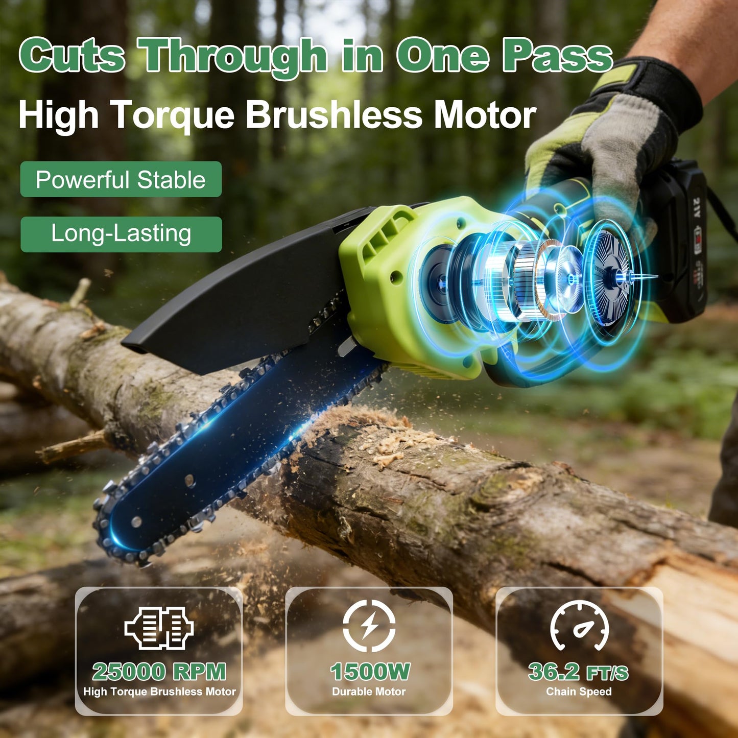 Electric Pole Saw, 6 Inch Battery Powered Tree Trimmer and Handheld Mini Chainsaw with Adjustable Extension Pole for Branch Limb Cutting,Pruning,Yard,Garden, Brushless Pole Saw
