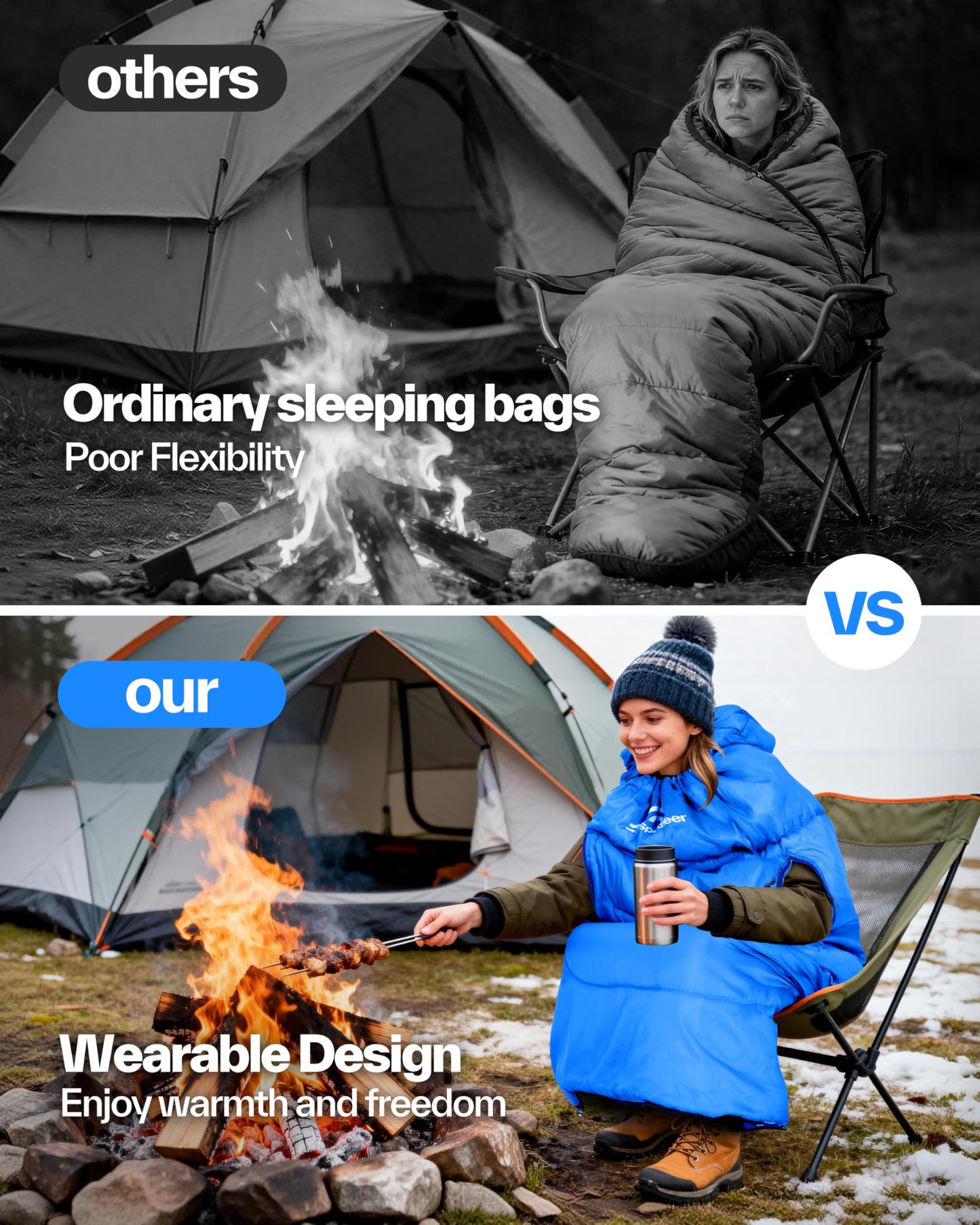Sportneer 0 Degree Wearable Sleeping Bag for Adults & Kids – Walkable with Arm Zippers, Waterproof & Warm to 32°F, Compact for Camping, Stadiums, Travel, Backpacking & Car Use