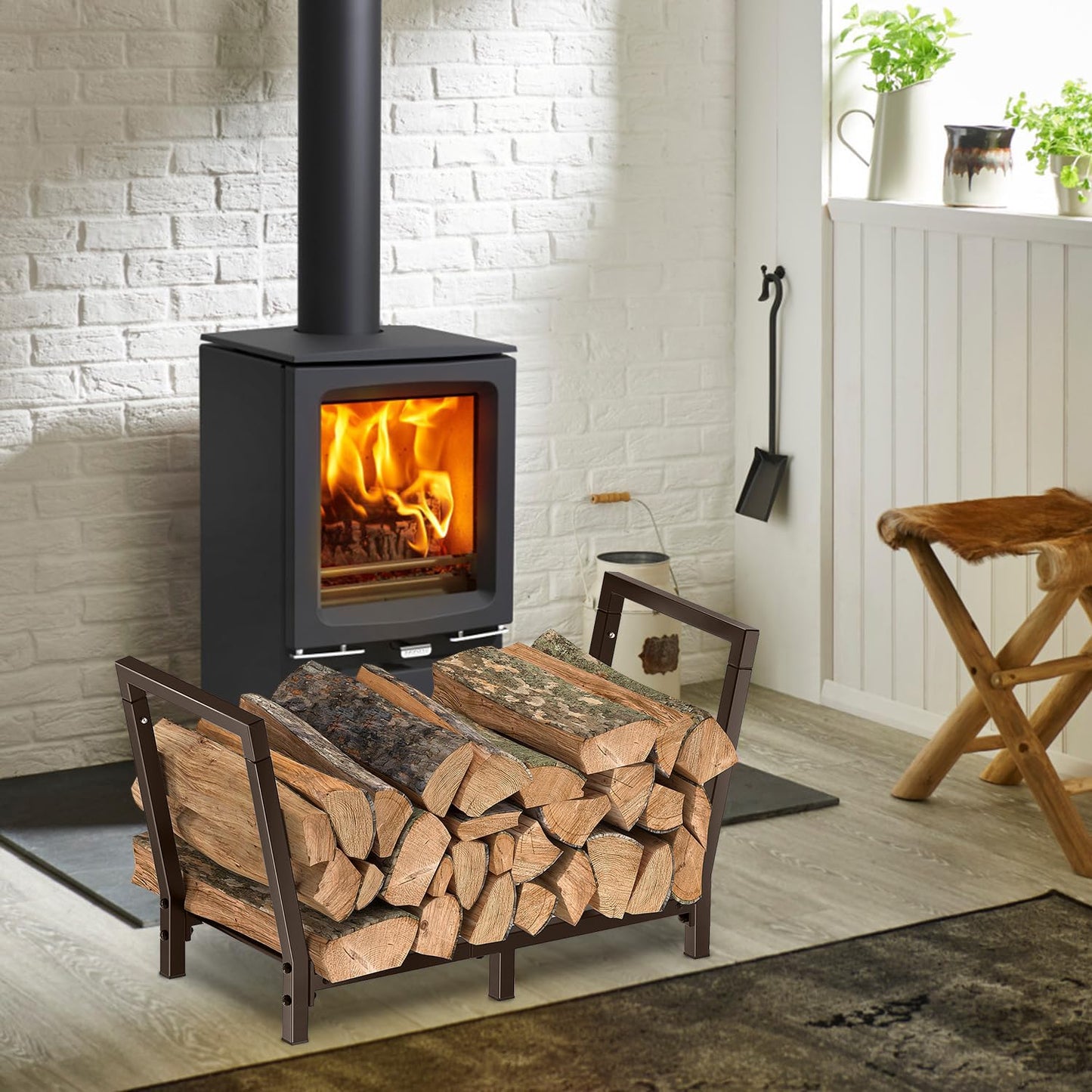 Minicloss 34 Inch Firewood Rack Outdoor Indoor, 2.7ft Wood Storage Rack Stand, Heavy Duty Fire Wood Holder for Fireplace（Bronze）