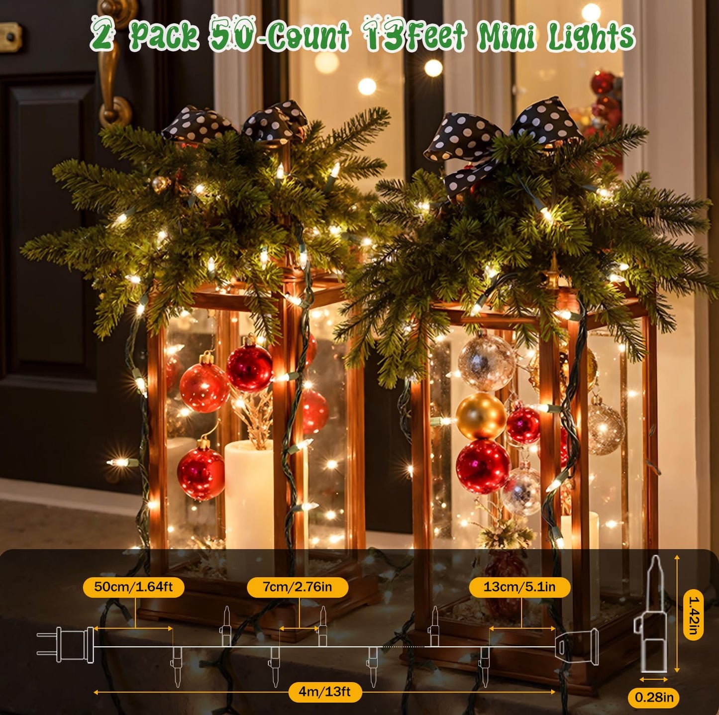 ooLALoo 2Pack 50-Count Warm White Christmas Lights, 13FT Incandescent Mini String Lights Green Wire, UL Certified Connectable Christmas Tree Light for Indoor, Outdoor Xmas, Holiday, Home Decorations