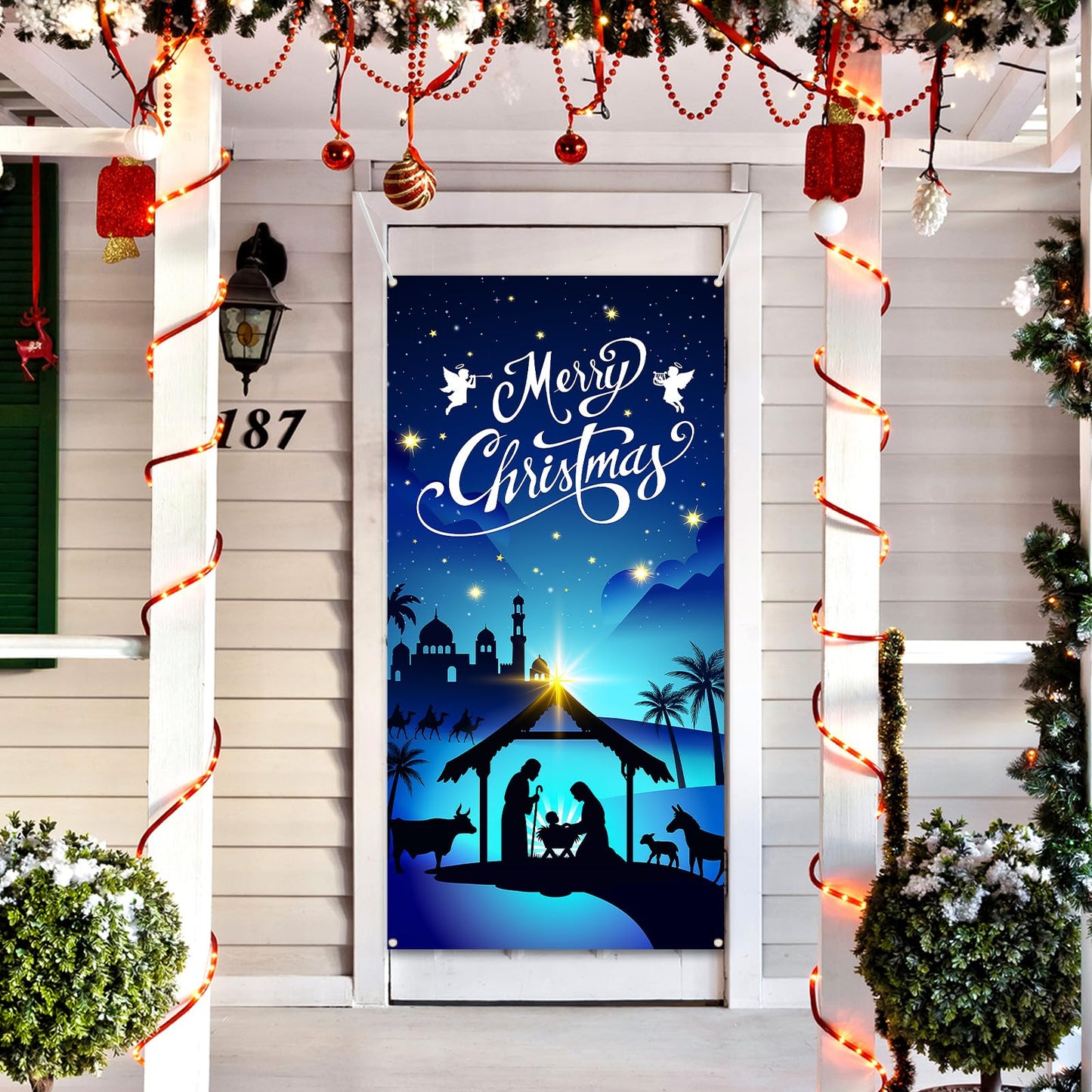 Nativity Scene Christmas Door Cover for Front Door - Fabric Jesus Holy Night Religious Decor