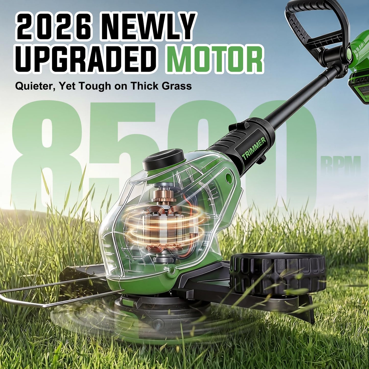 JKLARI Cordless Weed Wacker, 21V Battery Powered Grass Trimmer & Edger 2-in-1, Electric Weed Wacker with 2 × 2.0Ah Batteries and 8 × Spare Spools, Lightweight Edger Lawn Tool for Yard & Garden