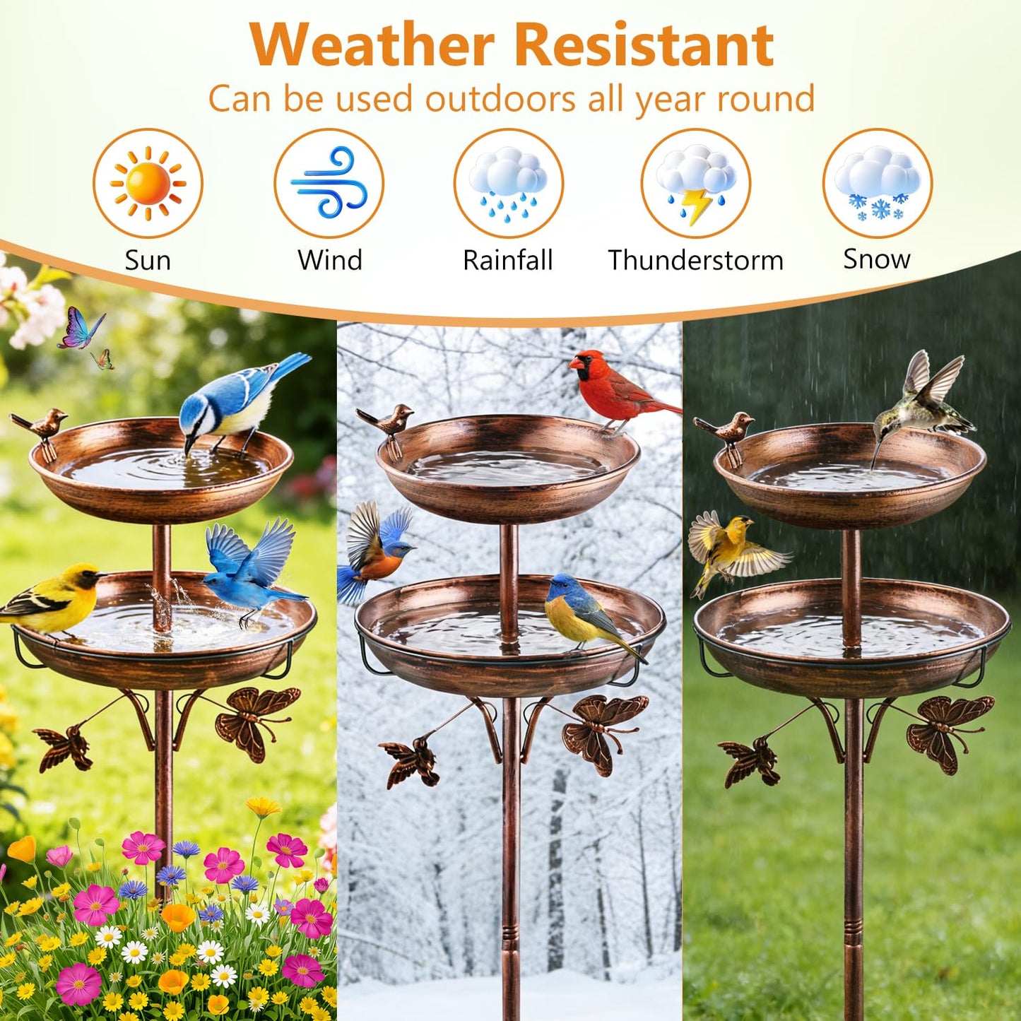 2 in 1 Bird Bath for Outside, 42 Inch Tall Free Standing Birdbaths Outdoor, Metal Bird Feeder Bowls for Garden Lawn Decor, Antique Bronze
