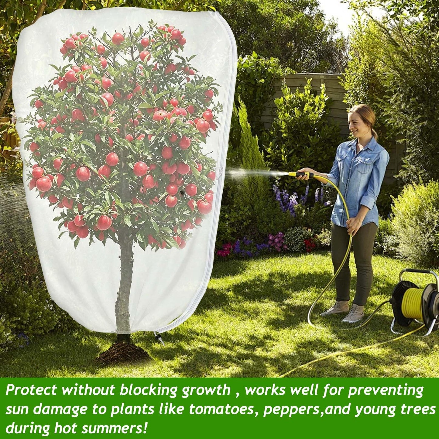 2Pcs 3.3 x 4.9Ft Garden Plant Shade Cover with Zipper Drawstring Non-Woven Sun Protection Plant Cover White Light Refraction Sunshade Cloth Netting for Small Plants, Potted Flowers Fruit Tree