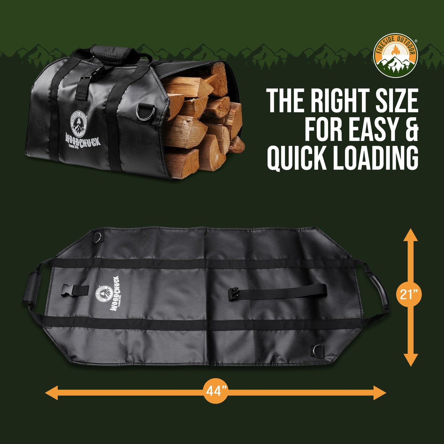Fireside Outdoor Woodchuck Vinyl Firewood Sling - Firewood Carrier, Log Carrier for Firewood, Fire Wood Carrier Tote, Wood Carrier for Firewood Bag, Wood Carrying Bag, Firewood Carry Bag, Log Tote