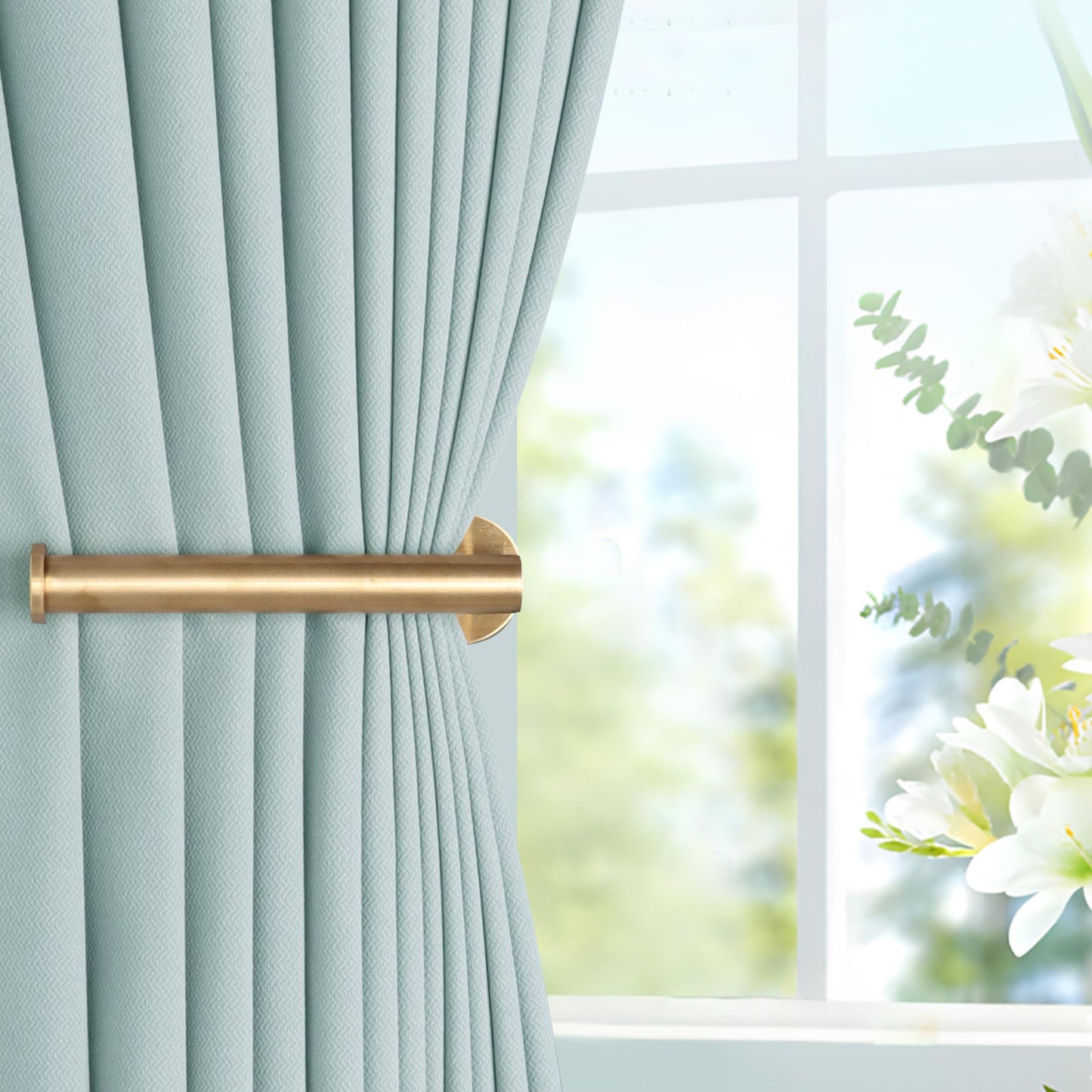 Groleca 2 Pack Adhesive Curtain Holdbacks Curtain Tie Backs Curtain Holdbacks No Drill Curtain Pull Backs Adhesive Curtain Hooks Curtain Holders for Drapes (2, Gold)
