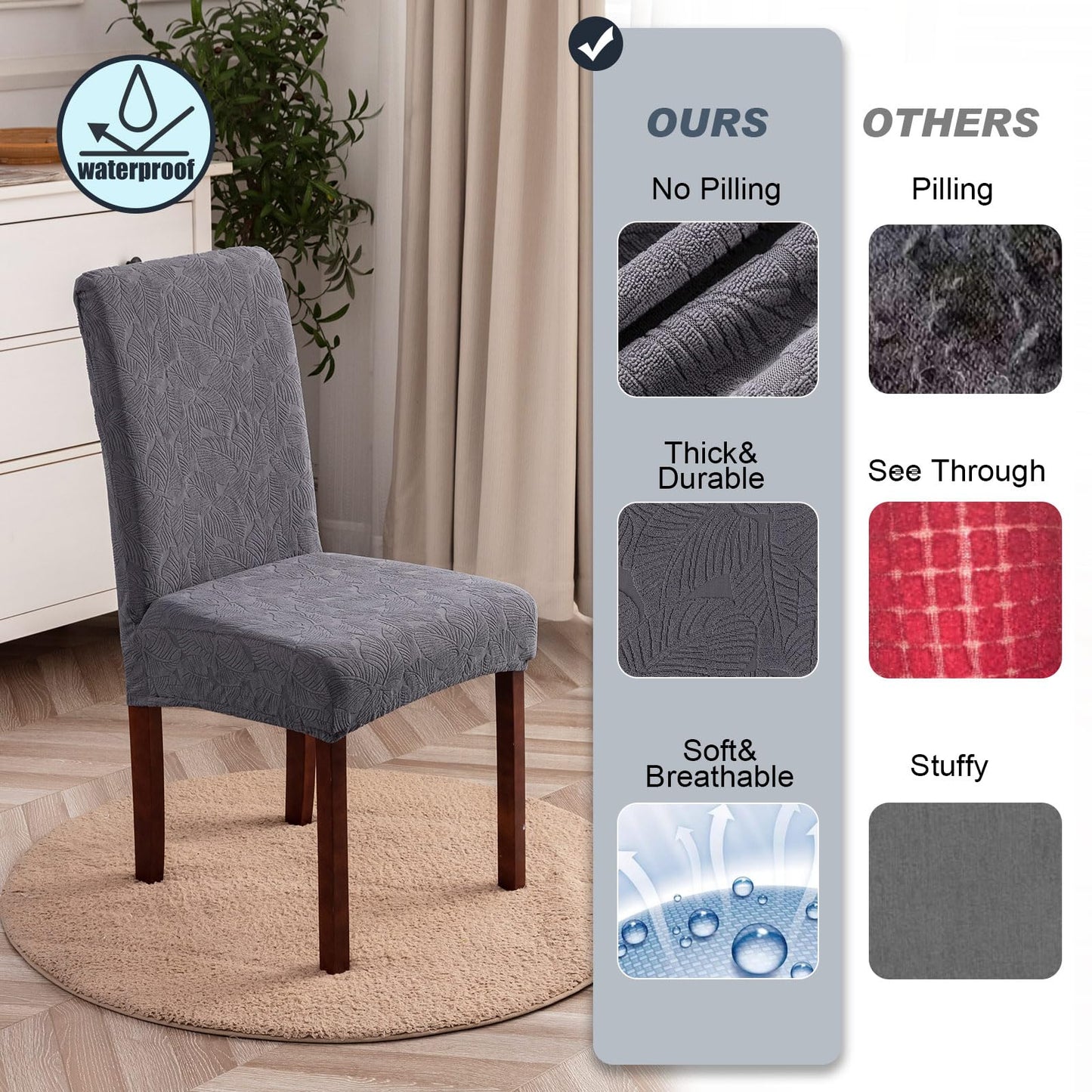 YUEANG Waterproof Dining Chair Covers, Chair Covers for Dining Room Stretch Parsons Chair Slipcover, for Dining Room Kitchen Chair Protector Cover, Removable, Washable