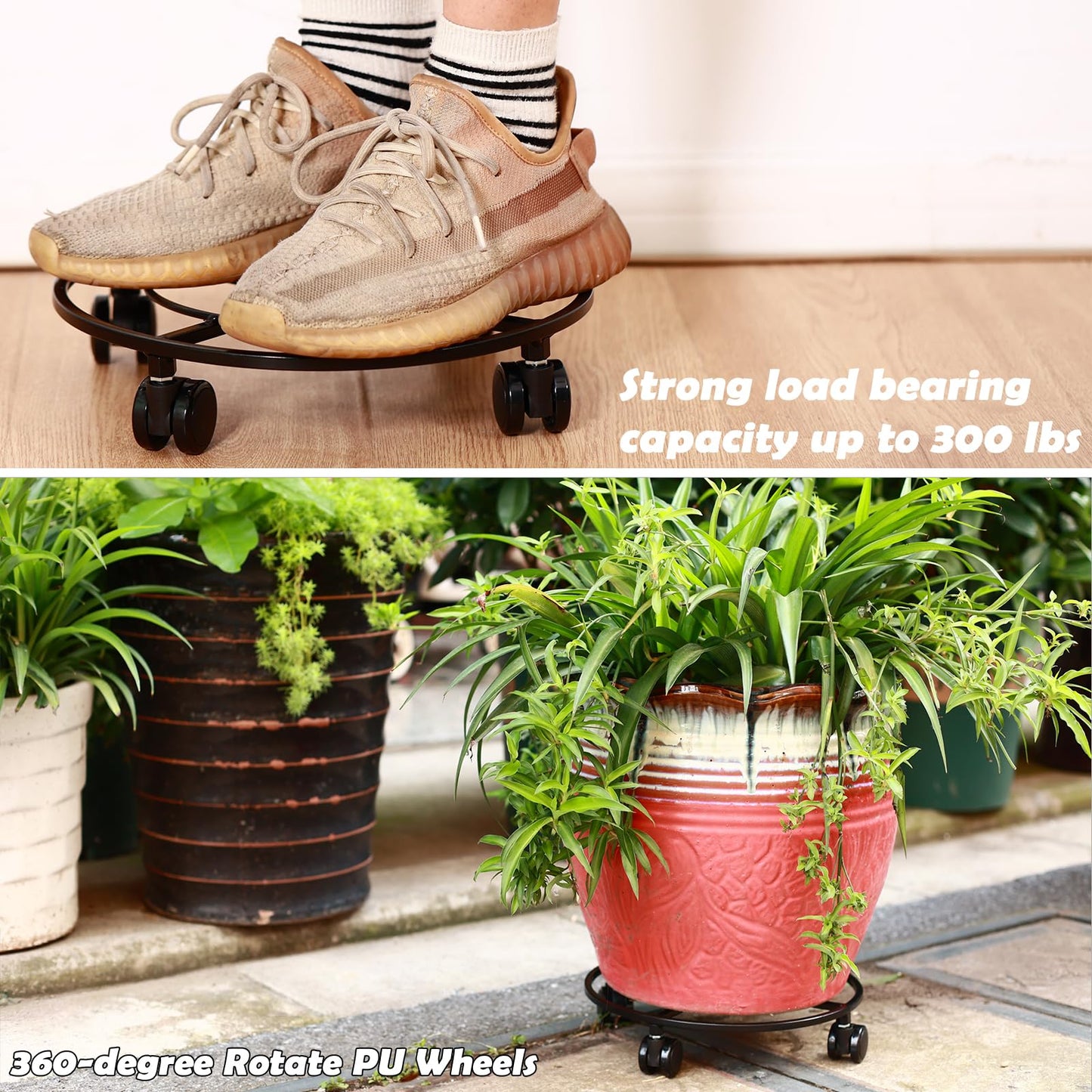 Planterhoma 3 Packs Large Metal Plant Caddy 13.5" Heavy-duty Plant Dolly with Wheels Iron Rolling Plant Stand with Casters Indoor Outdoor Plant Pot Movers Rollers Coaster Trolley, Black