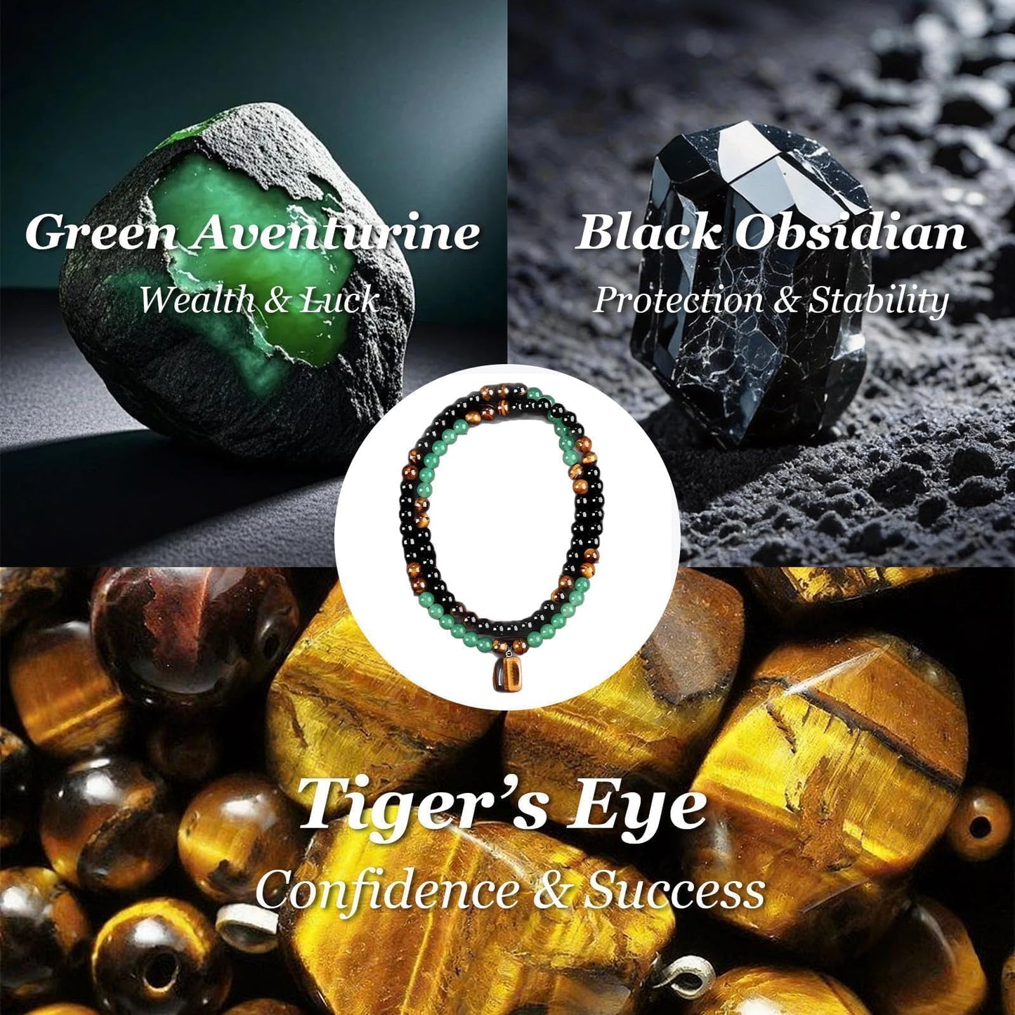 Money Bracelet and Necklace Long Jade Beaded Necklace for Men Protection Necklace for Women Money Attraction Necklaces Amulet Feng Shui Wealth Spiritual Crystal Jewelry Hematite Obsidian Tiger Eye Jewelry Gifts