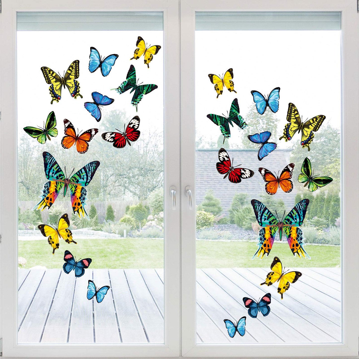 Whaline 24Pcs Colorful Butterfly Window Clings Double-Sided Anti-Collision Window Decals to Prevent Bird Strikes on Glass Non-Adhesive Static Butterfly Cling Stickers for Home Glass Door