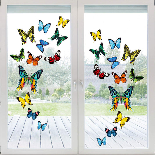 Whaline 24Pcs Colorful Butterfly Window Clings Double-Sided Anti-Collision Window Decals to Prevent Bird Strikes on Glass Non-Adhesive Static Butterfly Cling Stickers for Home Glass Door