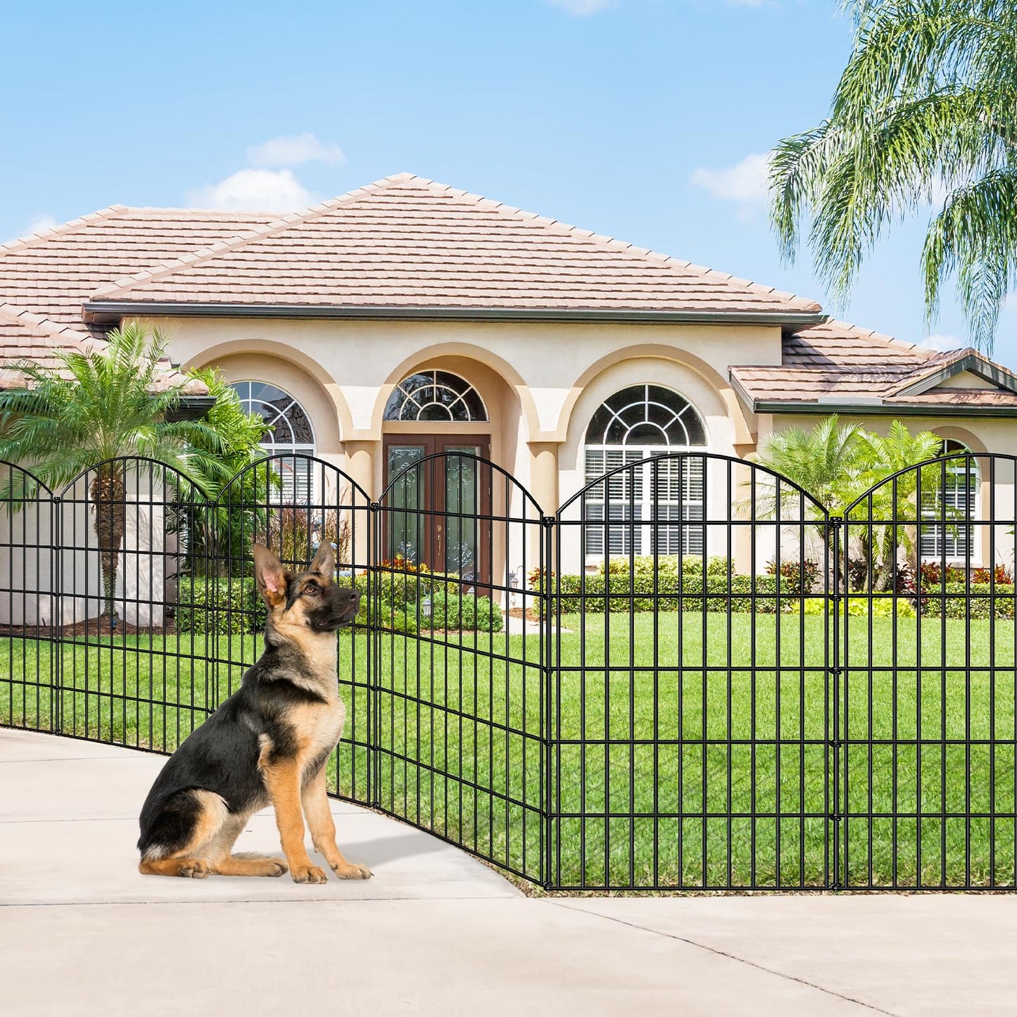 FOREHOGAR Metal Garden Fence 42in (H) x 23.3ft (L), 10 Panels + 11 Stakes Dog Fence Border Fence Animal Barrier, No Dig Garden Fencing for Yard Flower Bed Lawn Patio Outdoor, CTW4210 Black