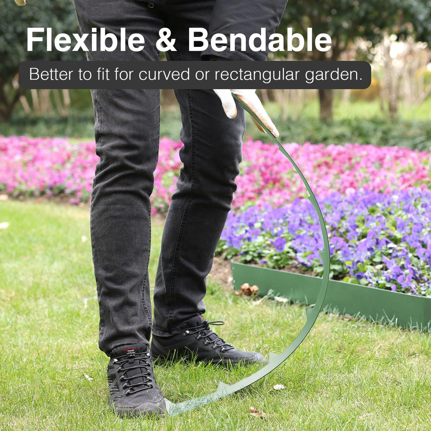 Pmango 10-Pack Galvanized Steel Landscape Lawn Edging - 4.5 inch Height Green Powder Coated Bendable Metal Strips - Hammer-in Edge Border - Yard Pathway Divider 40 inch Each(33Ft Total), #LYLB45GN-US
