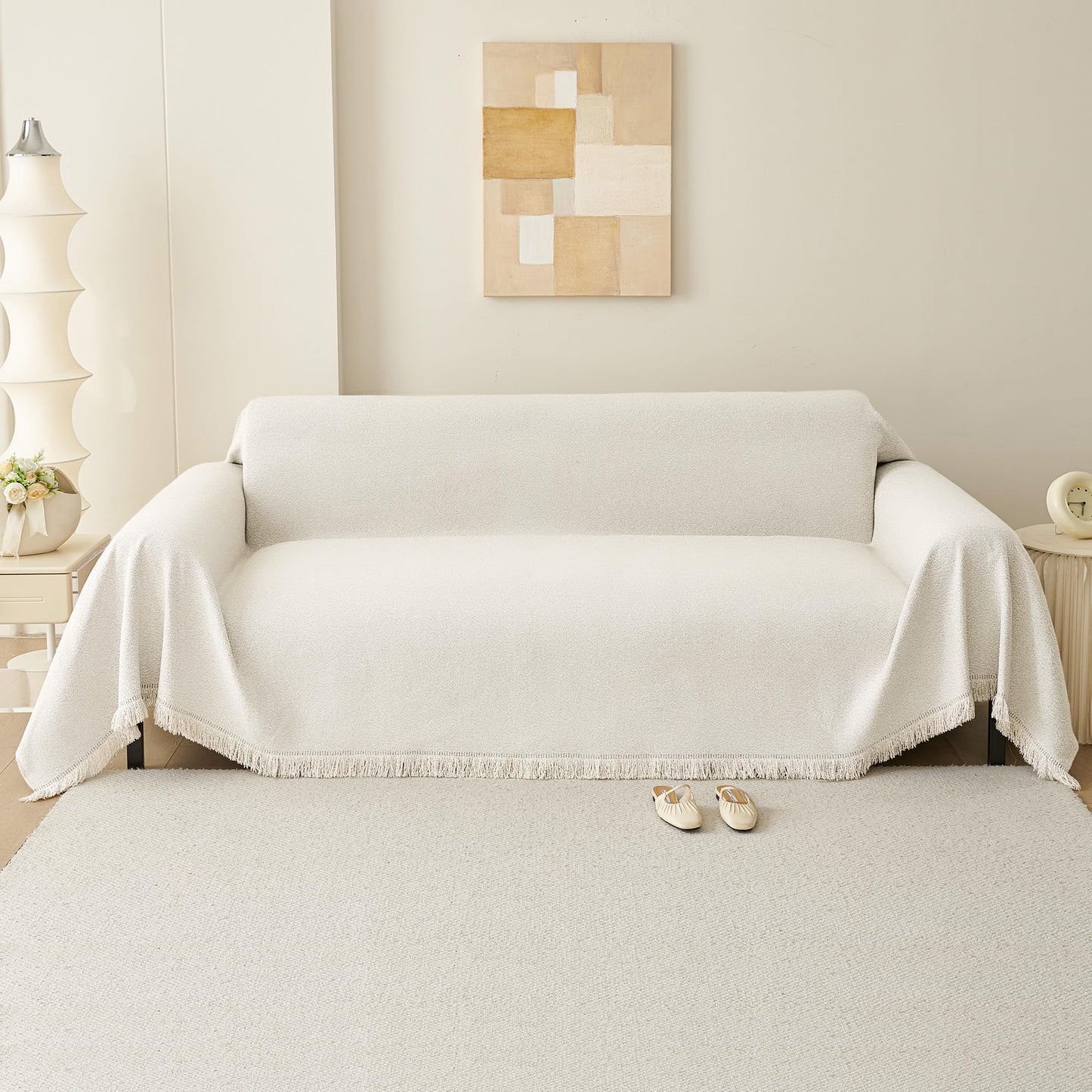 Nestiva Boho Chenille Couch Cover Simple Style Sofa Slipcovers Sofa Cover for 2 Cushion Couch Sofa, Pet Friendly Loveseat Cover Armchair Cover for Sectional Sofa(Beige, 71"x102")