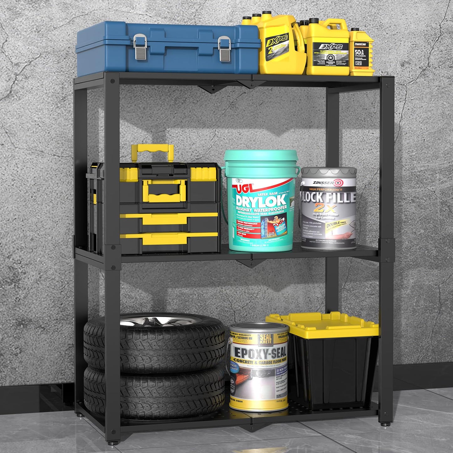 Hastatii 3-Shelf Storage Shelving Unit Metal Rack Heavy-Duty 28"x13.5"x33.5" for Garage, Kitchen and Bedroom Layers Increased Black