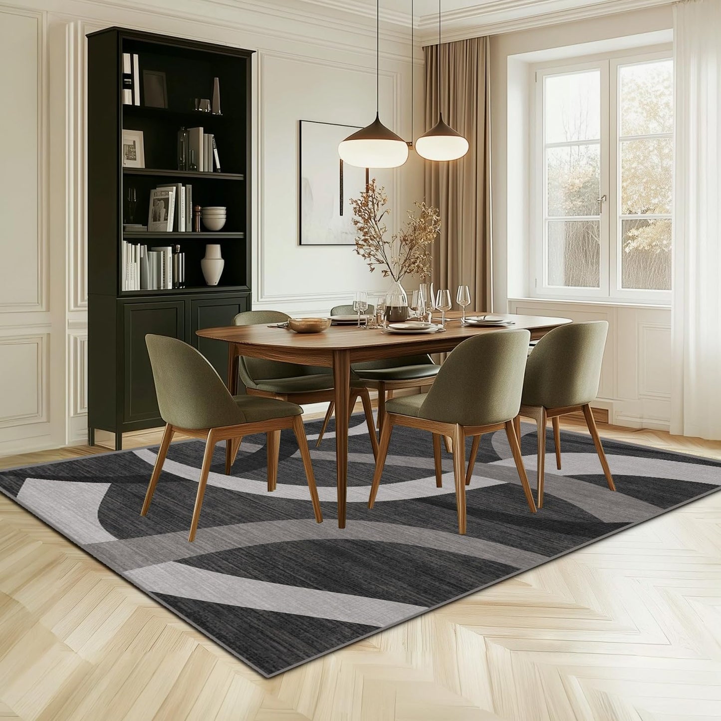 Grey 5x7 Area Rugs for Living Room,Washable Dark Modern Abstract Low Pile Non Slip Carpet for Bedroom,Dining Room,Office,Farmhouse,Home Decor(5x7 Grey)