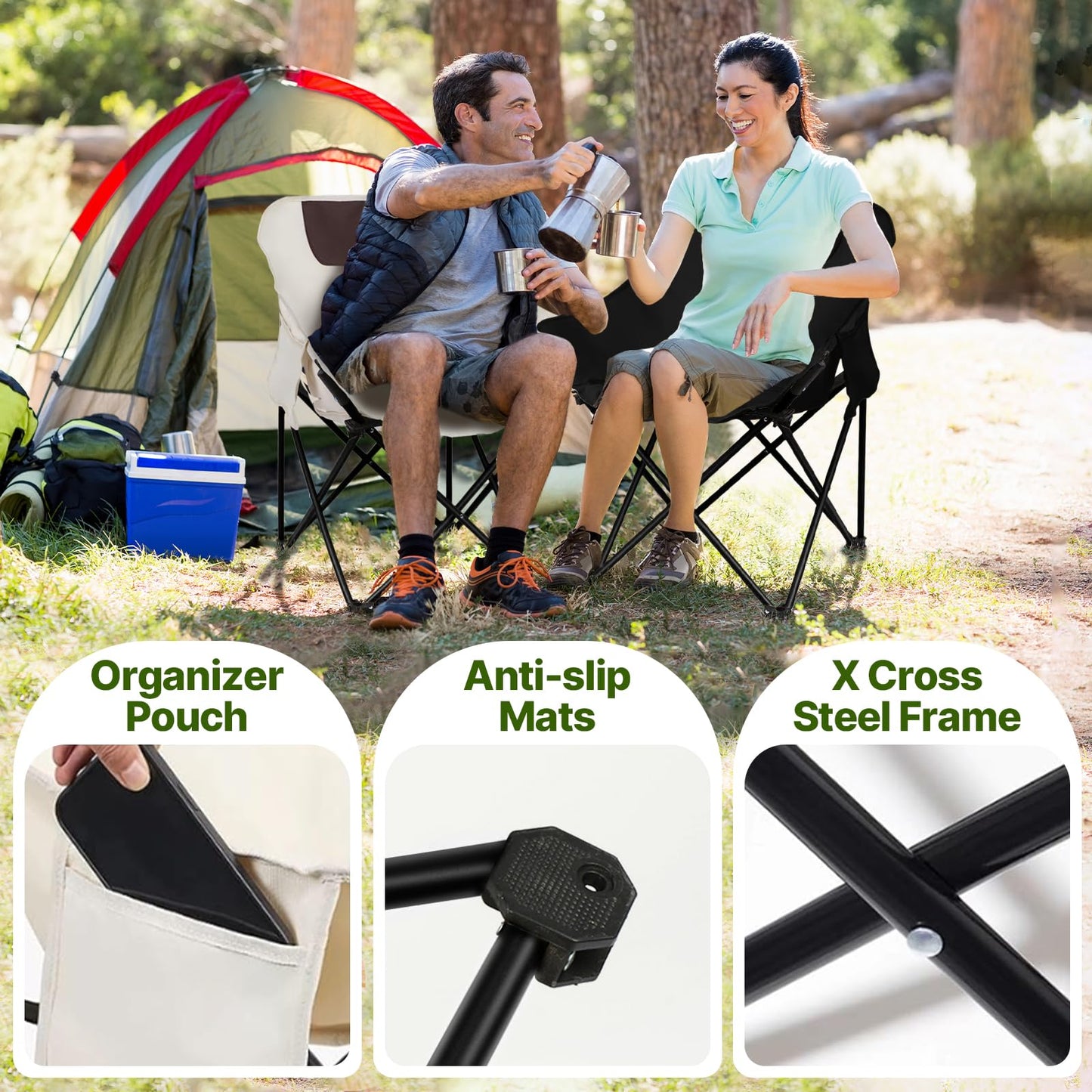 COSY105C Outdoor Folding Moon Chair Portable Camping Chair Leisure Back Chair Picnic Fishing Chair Super Load-Bearing and Easy to Store (White)