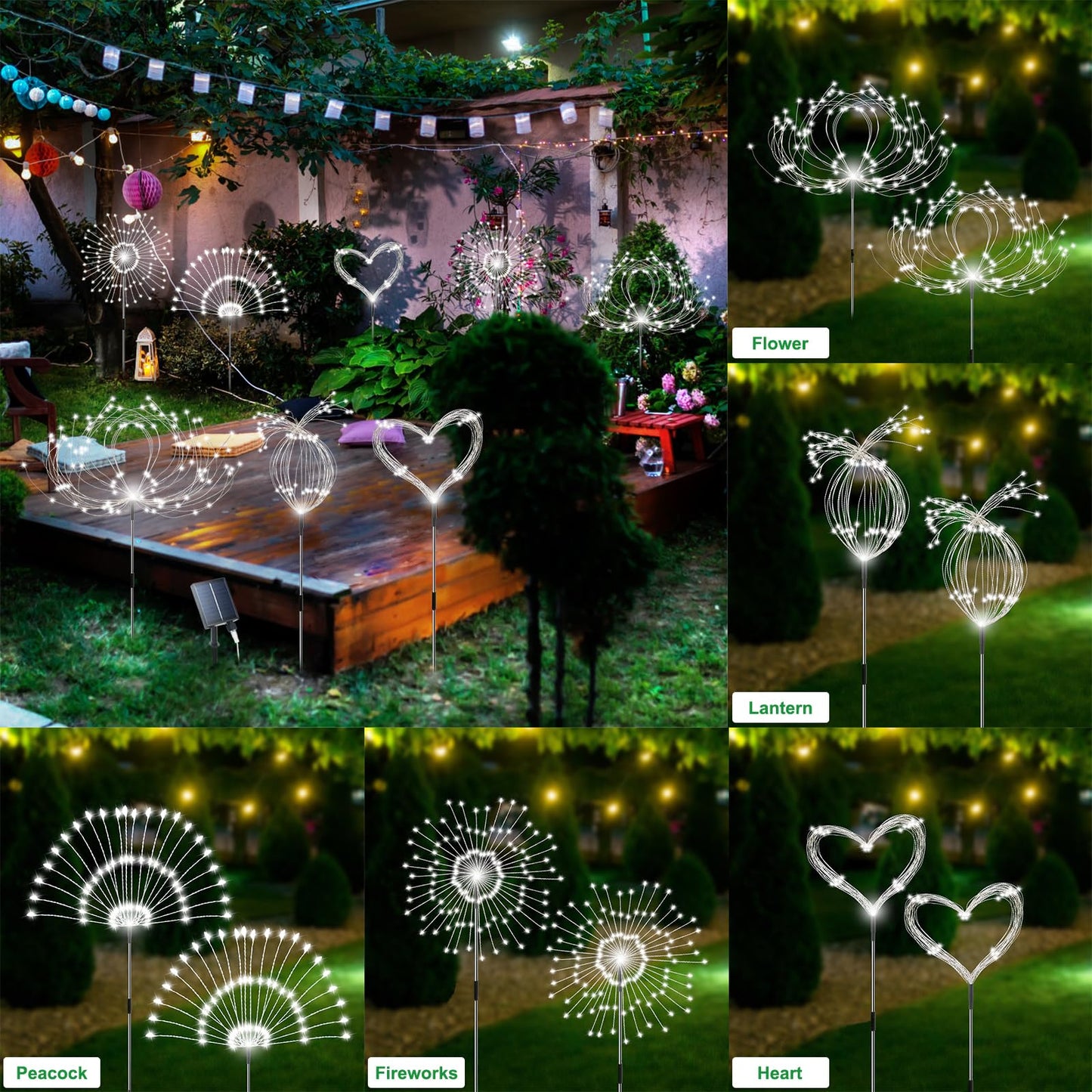 Slyuexu Solar Garden Lights Outdoor Waterproof, 4 Pack Total 480 LED Solar Firework Lights Decorative with 8 Lighting Modes Outside for Yard Pathway Flowerbed Decor, White