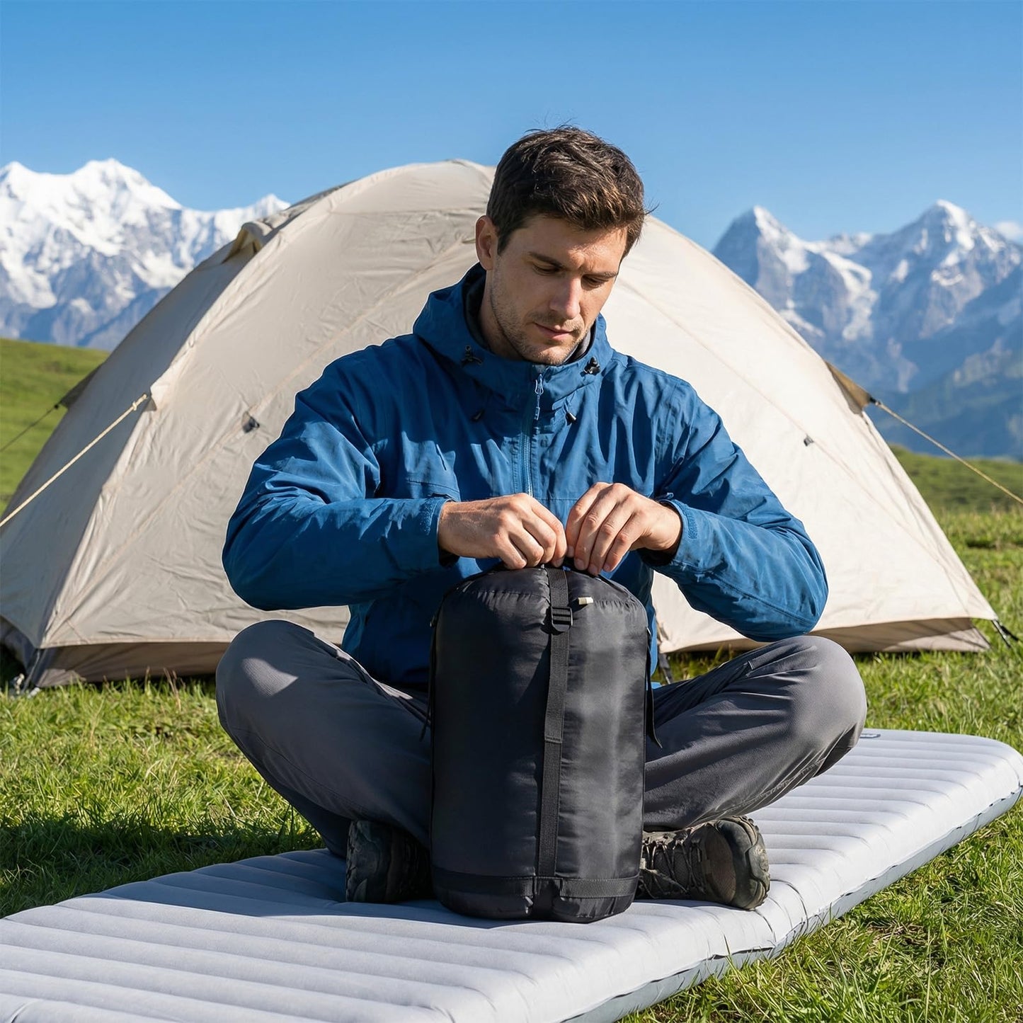 NEWBULIG Double Sleeping Bag for Adults with 2 Pillows, XL Waterproof Lightweight Machine Washable Sleep Bag Cold Weather, 3-Season for Camping/Hiking/Backpacking, 2-in-1 Converts to 2 Singles