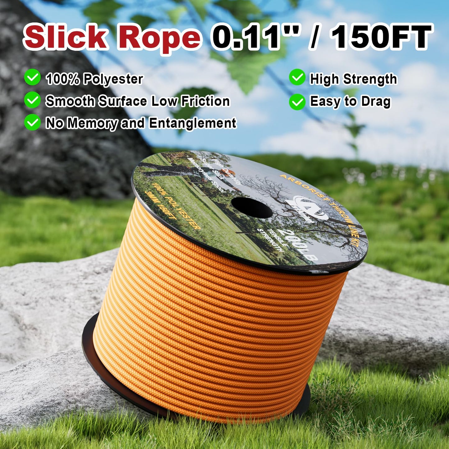 Aystkniet Arborist Throw Line Kit with Slick Rope & 16oz Throw Weight & Reflective Storage Bag, Polyester Throw Line and Reinforced Arborist Throw Ball Kit for High Limbs Trimming Cutting
