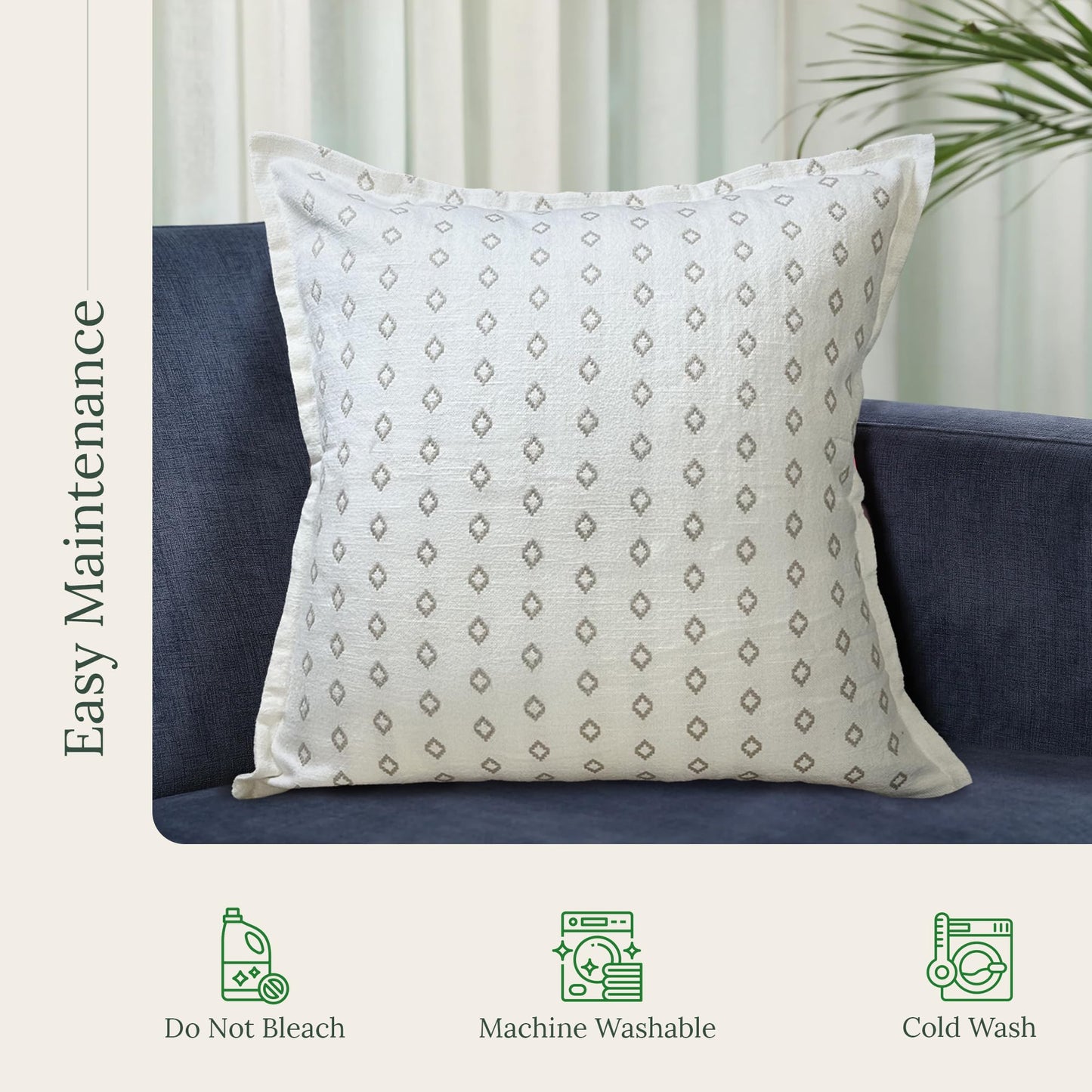 SanVia Cotton Throw Pillow Covers 20x20 – Handwoven Jacquard Texture, Fade-Resistant, No Pilling – Hidden Zipper, Decorative Cushion Cover for Sofa, Couch, Bed – Insert Not Included (Geometric, White)