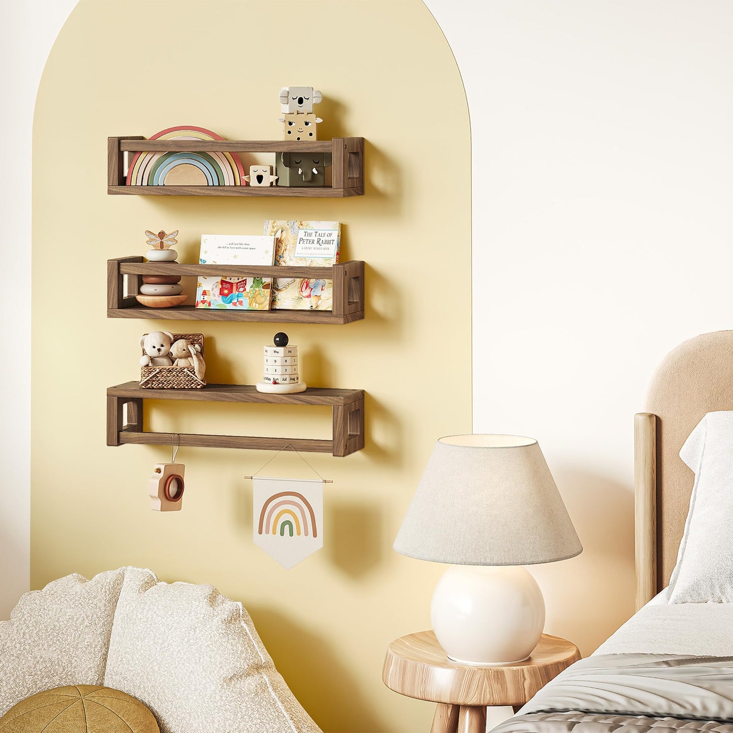 TidyCorner Upgraded Thick Floating Shelves, Solid Wood Bookshelf for Wall, Floating Book Shelves Use as Wall Shelves for Bedroom, Living Room, Kitchen, Books, Spice Rack & Decor – Dark Walnut Brown