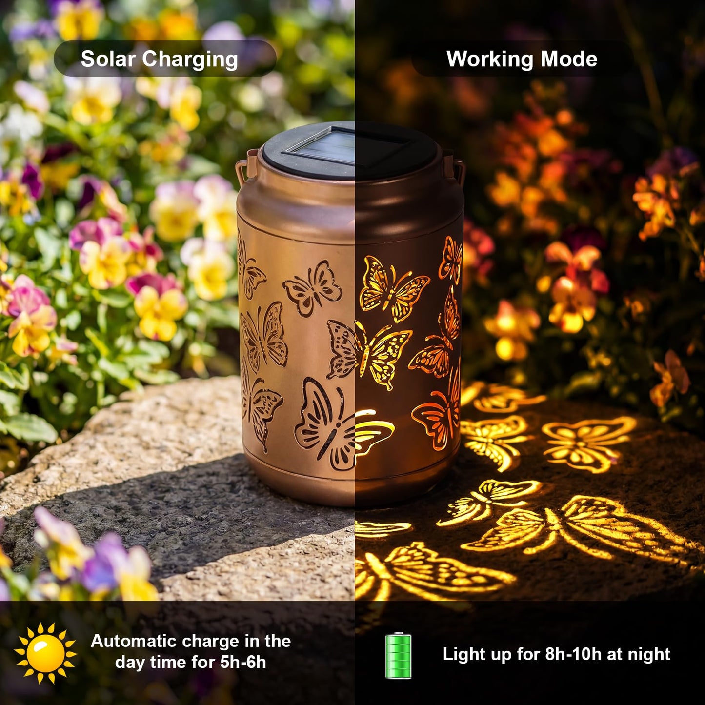 Edenseelake Butterfly Solar Lanterns Outdoor Waterproof, Butterfly Garden Decor Gifts for Women, Mom, Grandma, Outdoor Hanging Lantern for Patio, Porch, Yard, Pathway