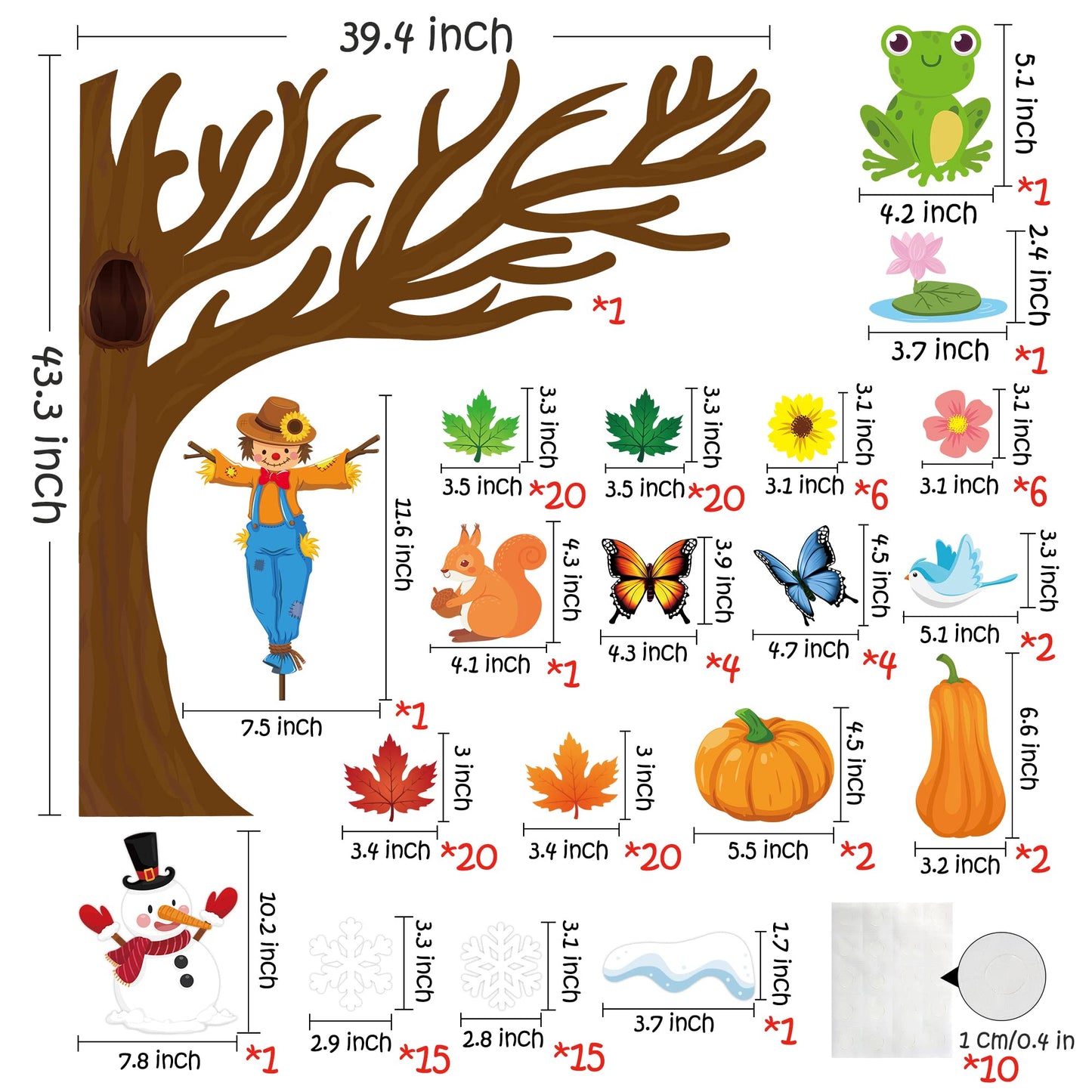 MALLMALL6 198Pcs Classroom Tree Bulletin Board Decor Seasonal Tree Summer Autumn Winter Spring Cutouts Border Set Four Seasons Chalkboard Wall Decorations for Kindergarten Elementary School Home