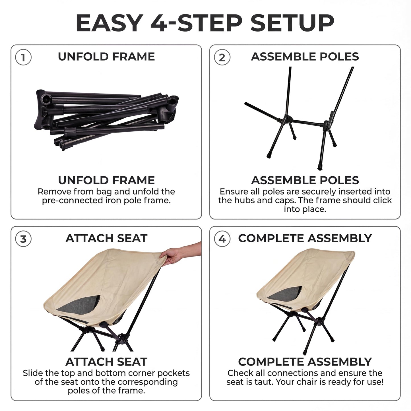 Toucans Camping Chair Portable Backpacking Chair - Ultralight Folding Chair - Compact, Lightweight Foldable Chairs for Hiking Mountaineering Beach (Beige)