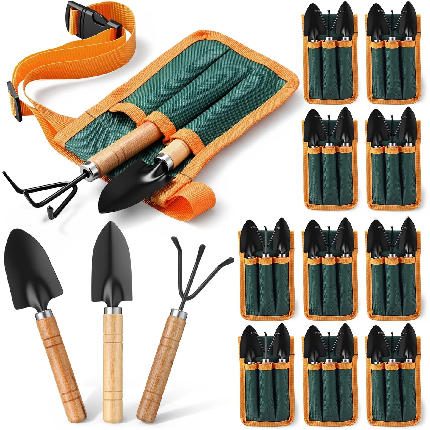 Lanties 20 Pieces Kids Gardening Tool Belt Set Include 10 Pieces Adjustable Gardening Belt, 10 Sets Shovel, Rake, Spade for Planting Loosening Digging DIY Building Hand Tools Gift, Outdoor Activities