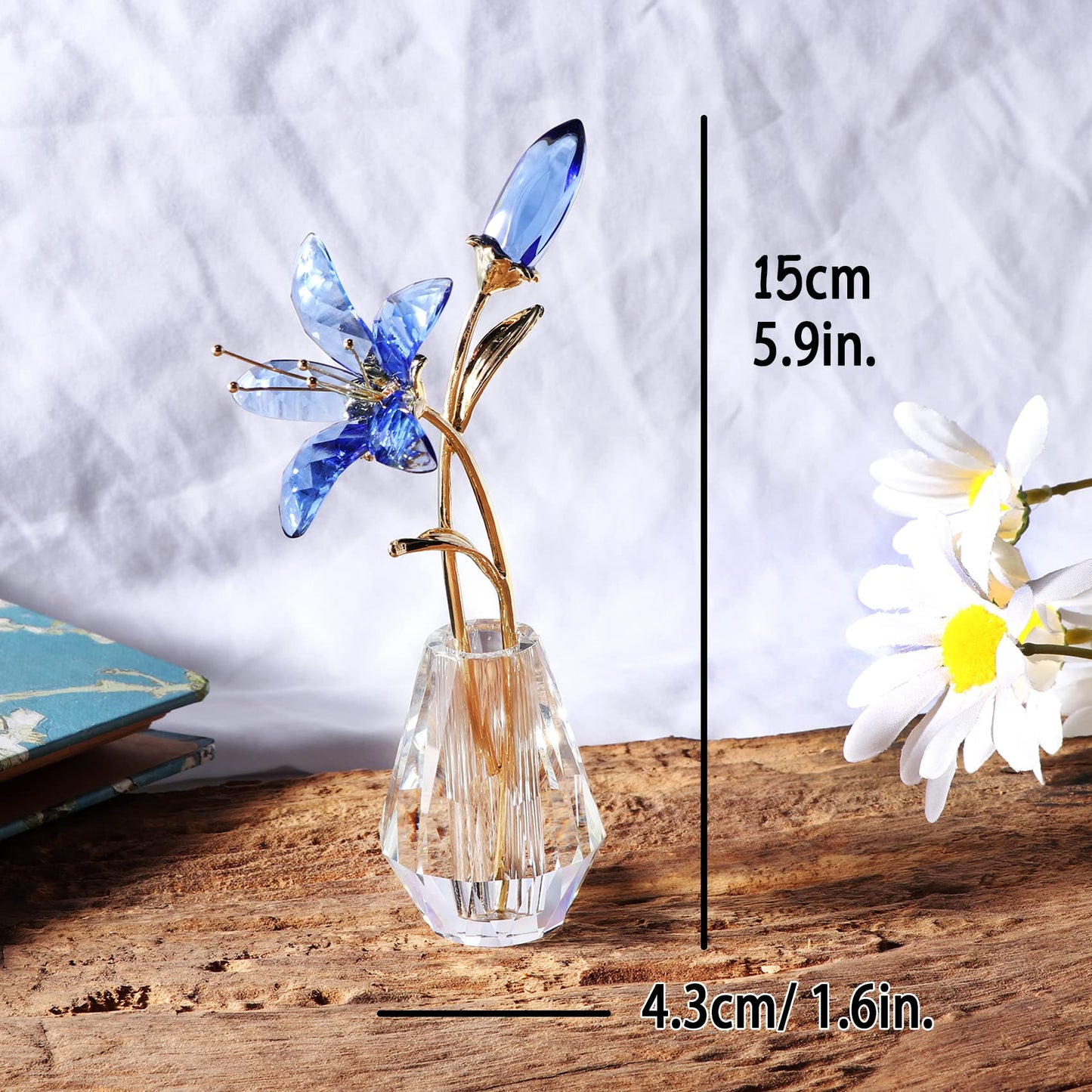 Ornalrist Crystal Tiger Lily Flowers with Vase Metal Stem Blue Lily Flower Collectible Gifts for Women, Glass Lilium Floral Figurines for Home Anniversary Party Decor