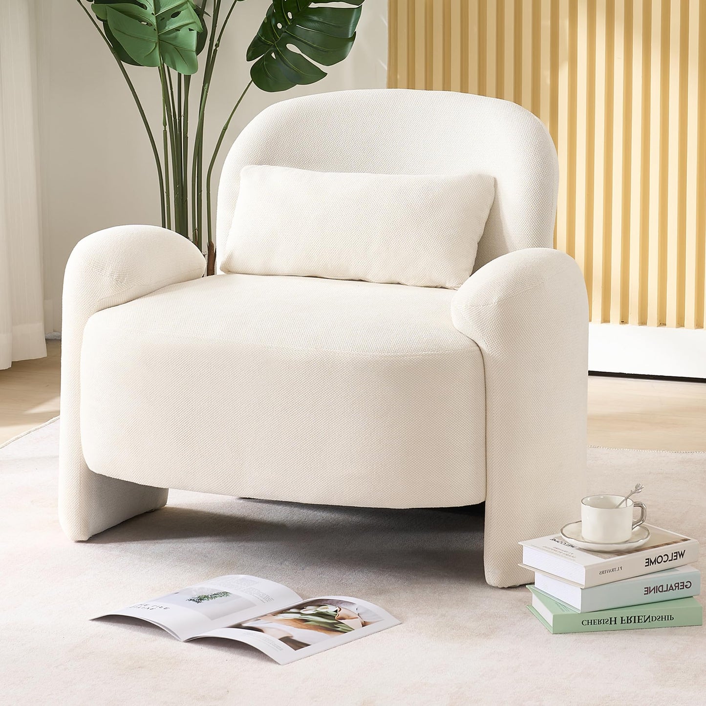 LOULENS Oversized Accent Chair, Modern Linen Fabric Lounge Armchair for Living Room, Upholstered Comfy Reading Single Sofa Chair for Bedroom, Waiting Room, Corner, Office, Beige