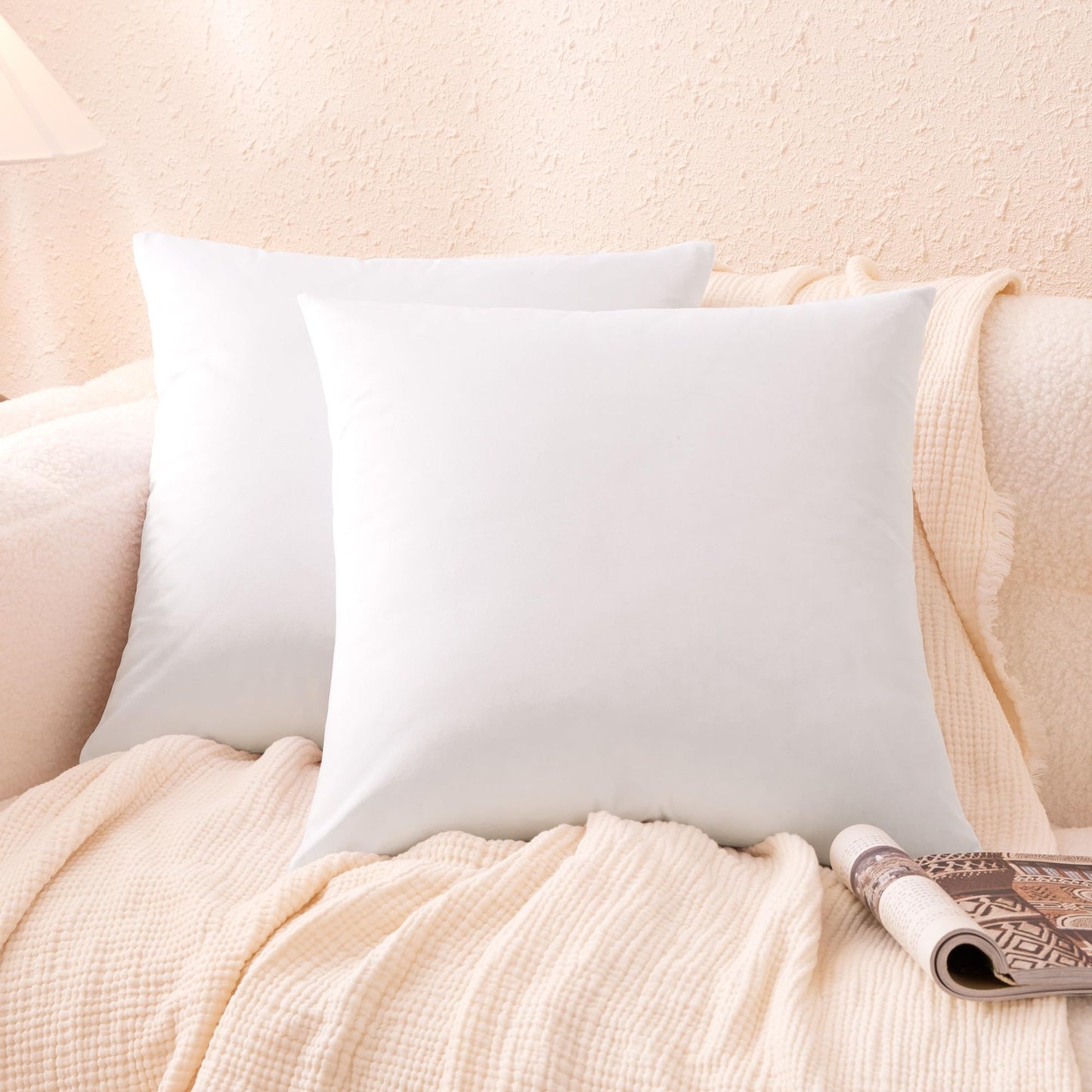 Amazon Basics Velvet Throw Pillow Covers, Soft Decorative Square Cushion Cases Modern Home Decor for Sofa, Couch, Bed, 20 × 20in, White, Pack of 2