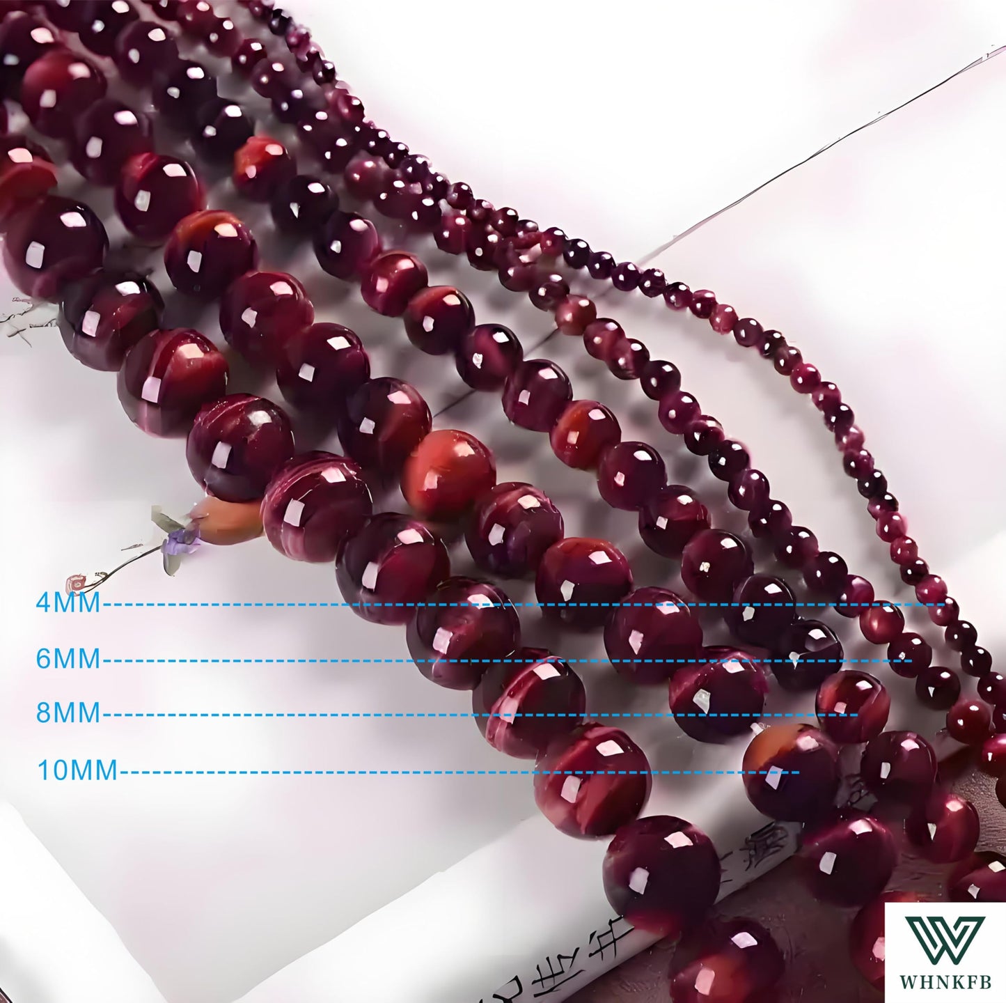 WHNKFB 8mm 50PCS Natural Red Tiger's Eye Round Beads, Smooth Polished Loose Gemstone Beads for Jewelry Making Craft - 4mm 6mm 8mm 10mm Options with Free Elastic Cord