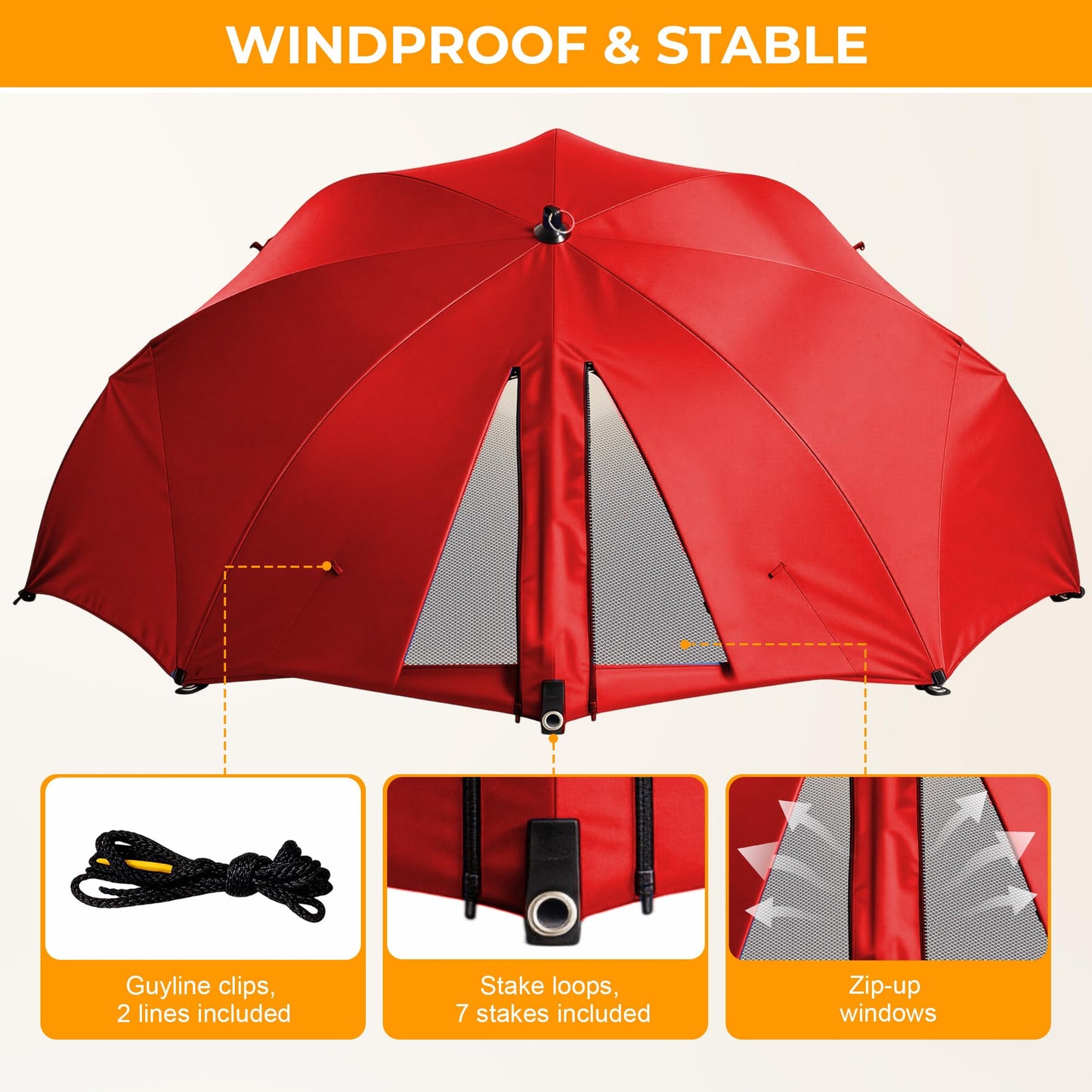 HOMEDEMO Beach Umbrella Tent (9.5ft, Red) with Fan Canopy, 3-in-1 Umbrella Shade Shelter for Beach, Picnic, Bleacher, Sports Games
