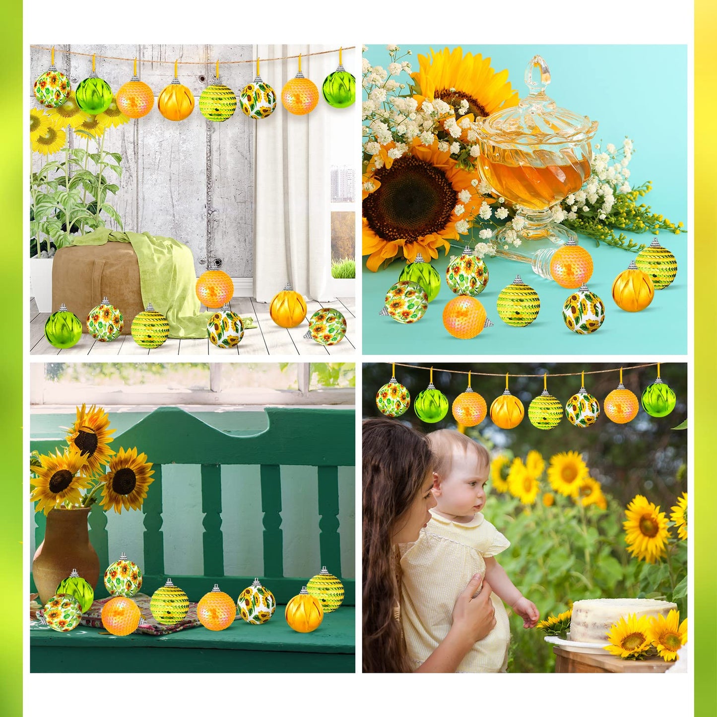 Yuxung 12 Pcs Summer Sunflower Ball Tree Ornaments Sunflower Ball Hanging Ornaments Yellow Honeycomb Balls Tree Decoration for Summer Holiday Theme Birthday Party Favor Supplies