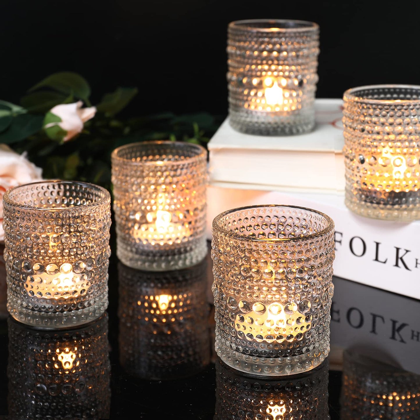 24 Pack Votive Candle Holders, Clear Glass Tealight Candle Holders DIY Wax Filling for Wedding, Tea Light Candles Holder for Home Table Decoration