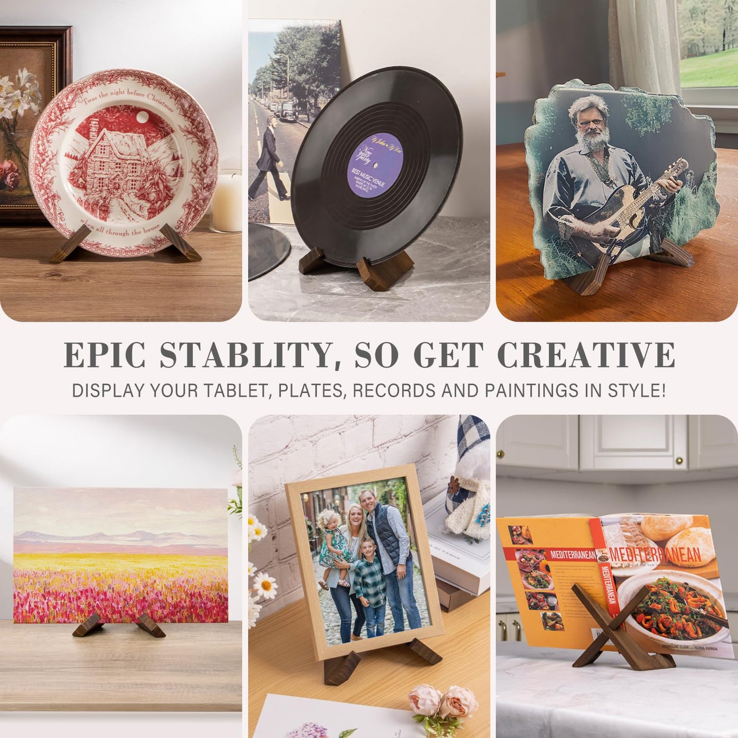 ANBOXIT Plate Stand for Display - 6.5 Inch Plate Holder Display Stand, Wooden Picture Frame Holder, Decorative Table Top Easels