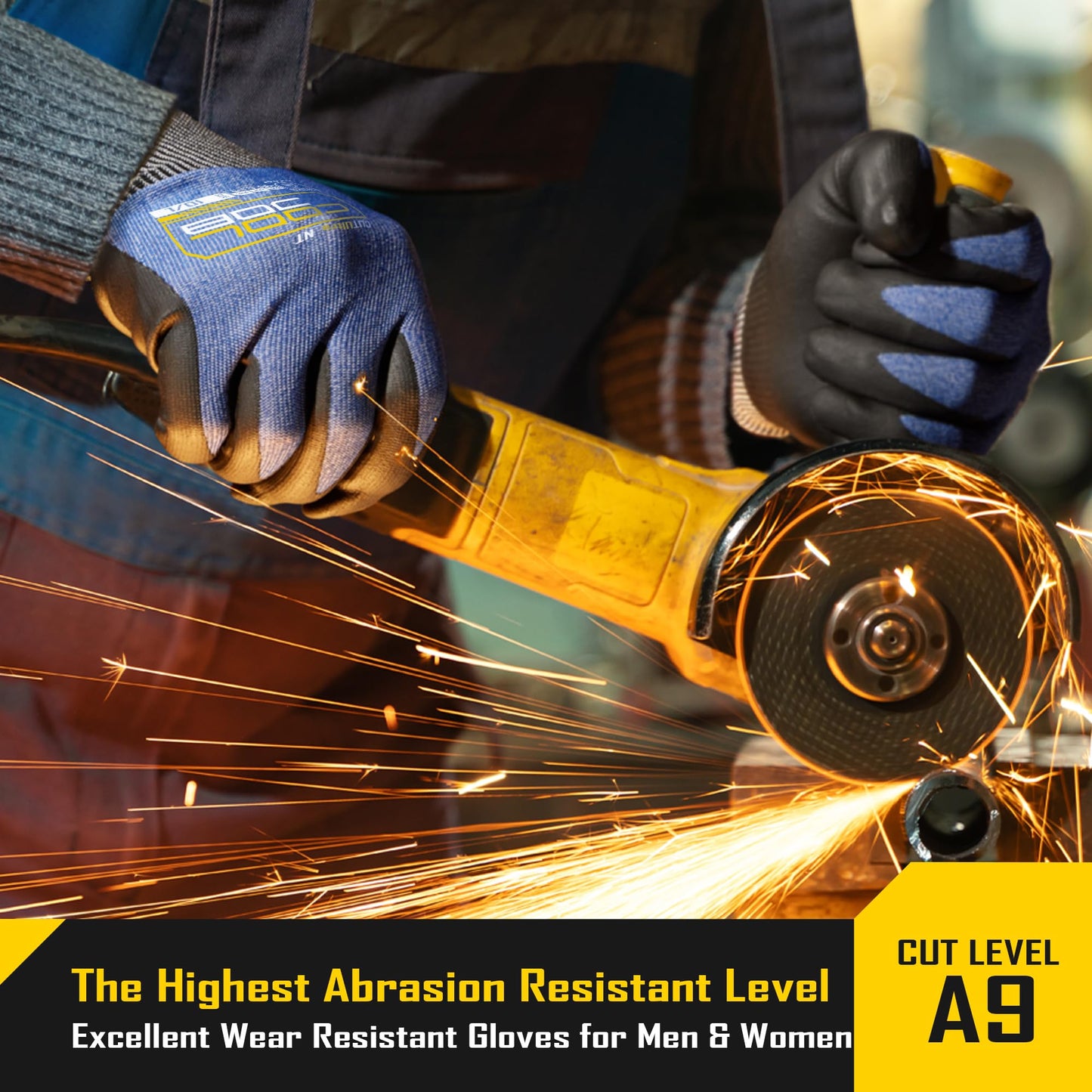 COOLJOB ANSI A9 Cut Resistant Gloves - 1/3 Pairs, Touchscreen Highest Knife Proof Level with Microfoam Nitrile Coated, Safety Work Gloves for Wood Carving, Glass Work, Construction, Blue Large