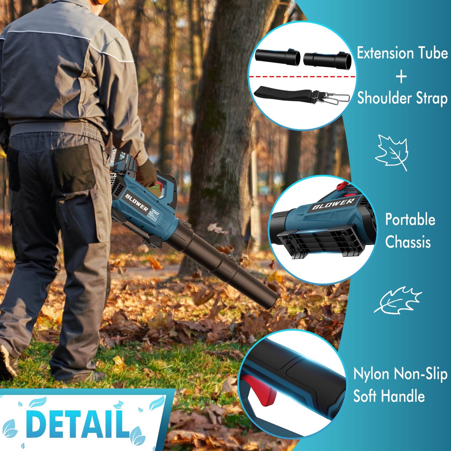 Leaf Blower Cordless - 630CFM/160MPH, 21V Powerful Electric Cordless Leaf Blower with 2 x 4.0Ah Batteries and Charger, Battery Powered Leaf Blowers for Lawn Care, Patio, Yard, Dust, Snow