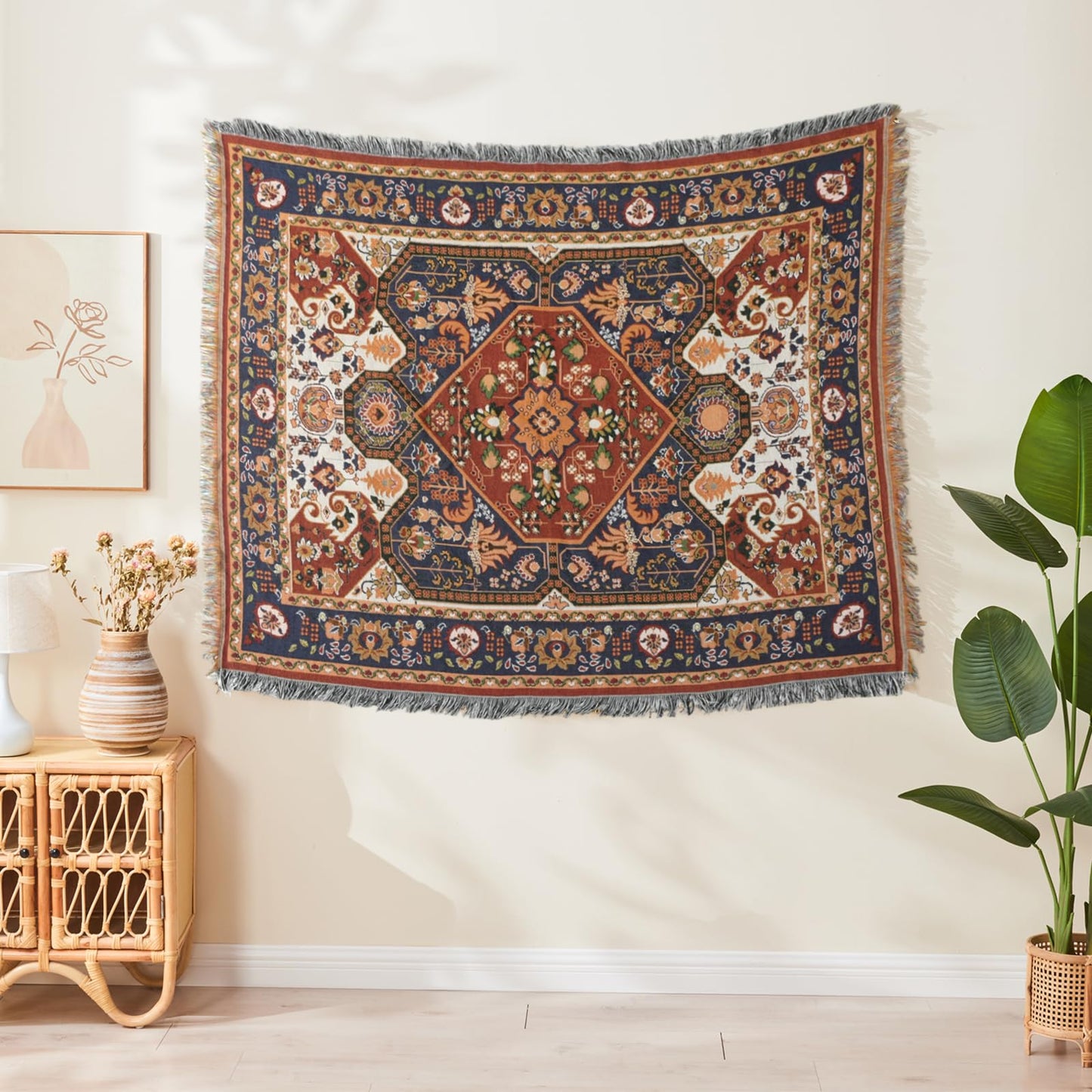 Shesyuki Boho Throw Blanket Reversible Cotton Bohemian Tapestry Hippie Room Decor Outdoor Blanket Double Sided (Boho Patten 50"x60")