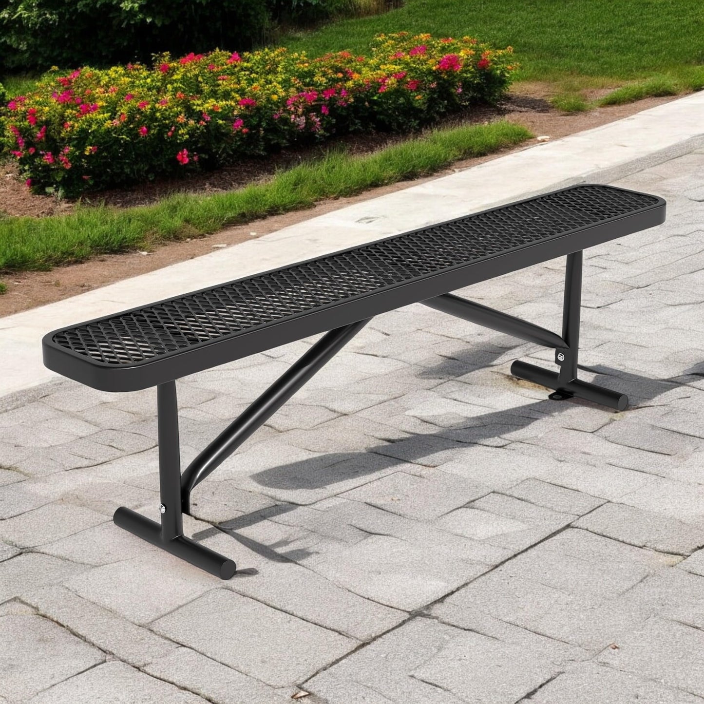 Park Benches for Outside, 6 ft Steel Outdoor Garden Bench Porch Chair Furniture Patio Seating, Commercial Expanded Metal Mesh Bench for Shopping Malls, Lawn, Backyard, Park, Deck, Street, School