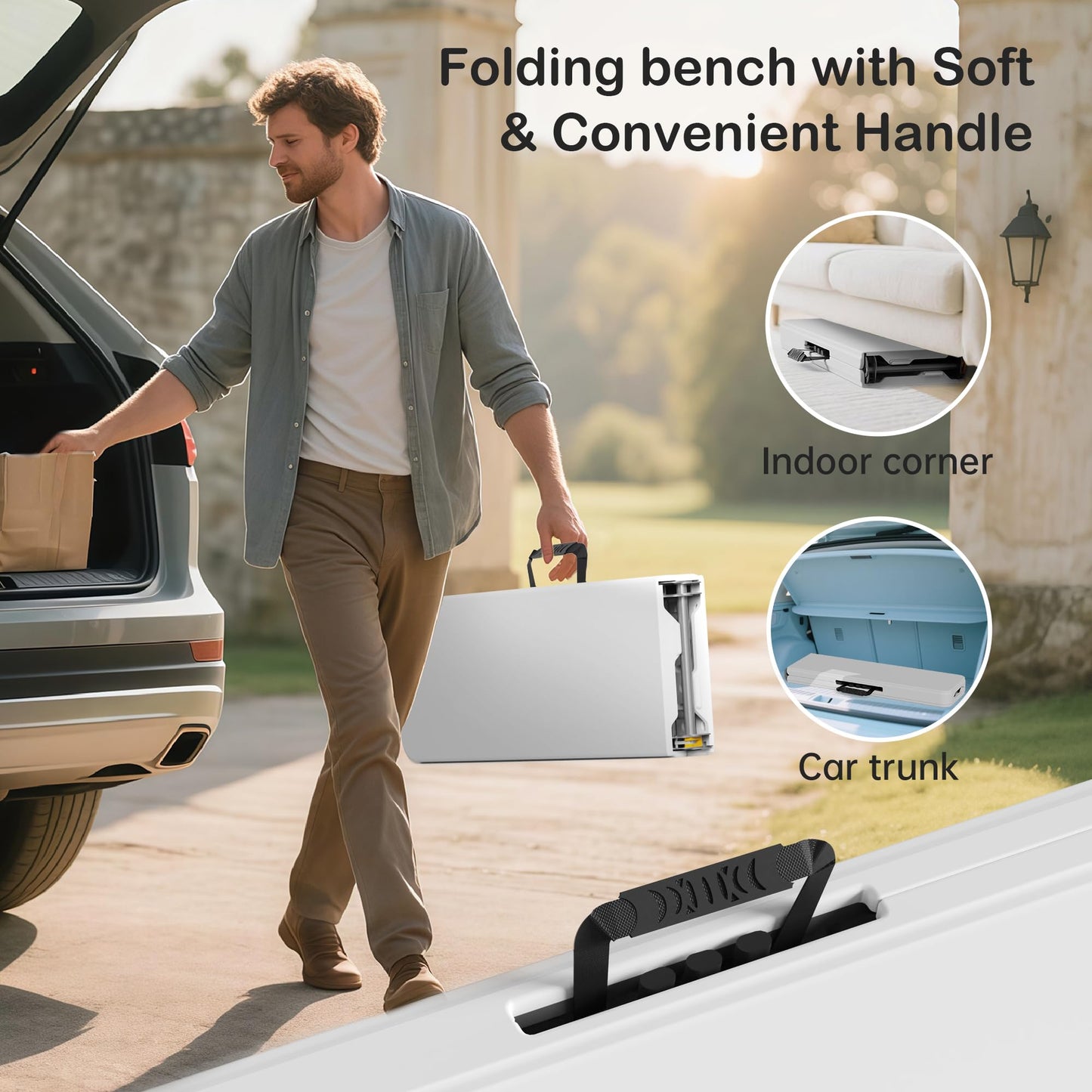 VSOAEIL 6 Foot Folding Bench, Portable Plastic Folding Bench Seat, Foldable Seat for Indoor Outdoor Picnic Camping Dining, Soccer Garden Multipurpose Entertaining Activities, White, 2 Pack